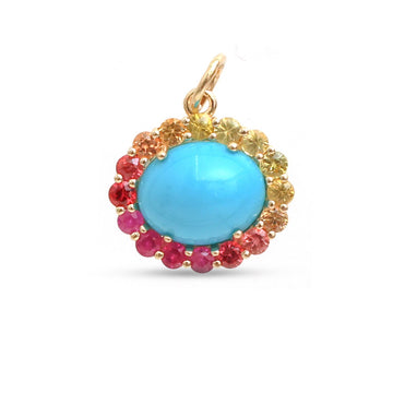 JPPD-1278/12477 Rainbow Sapphire Turquoise Pendant | 14K
