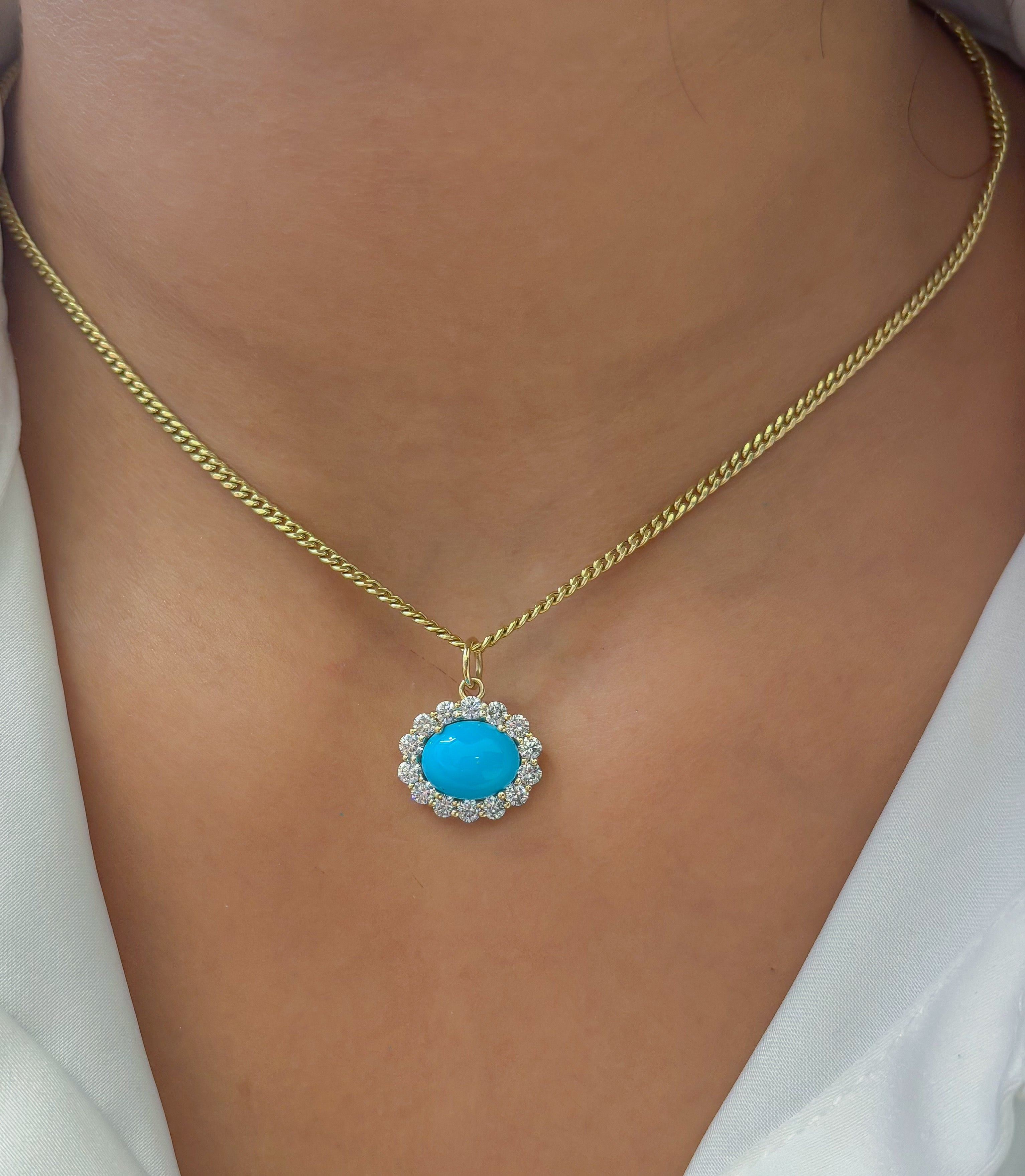 JPPD-1279/12478 Diamond Turquoise Pendant | 14K