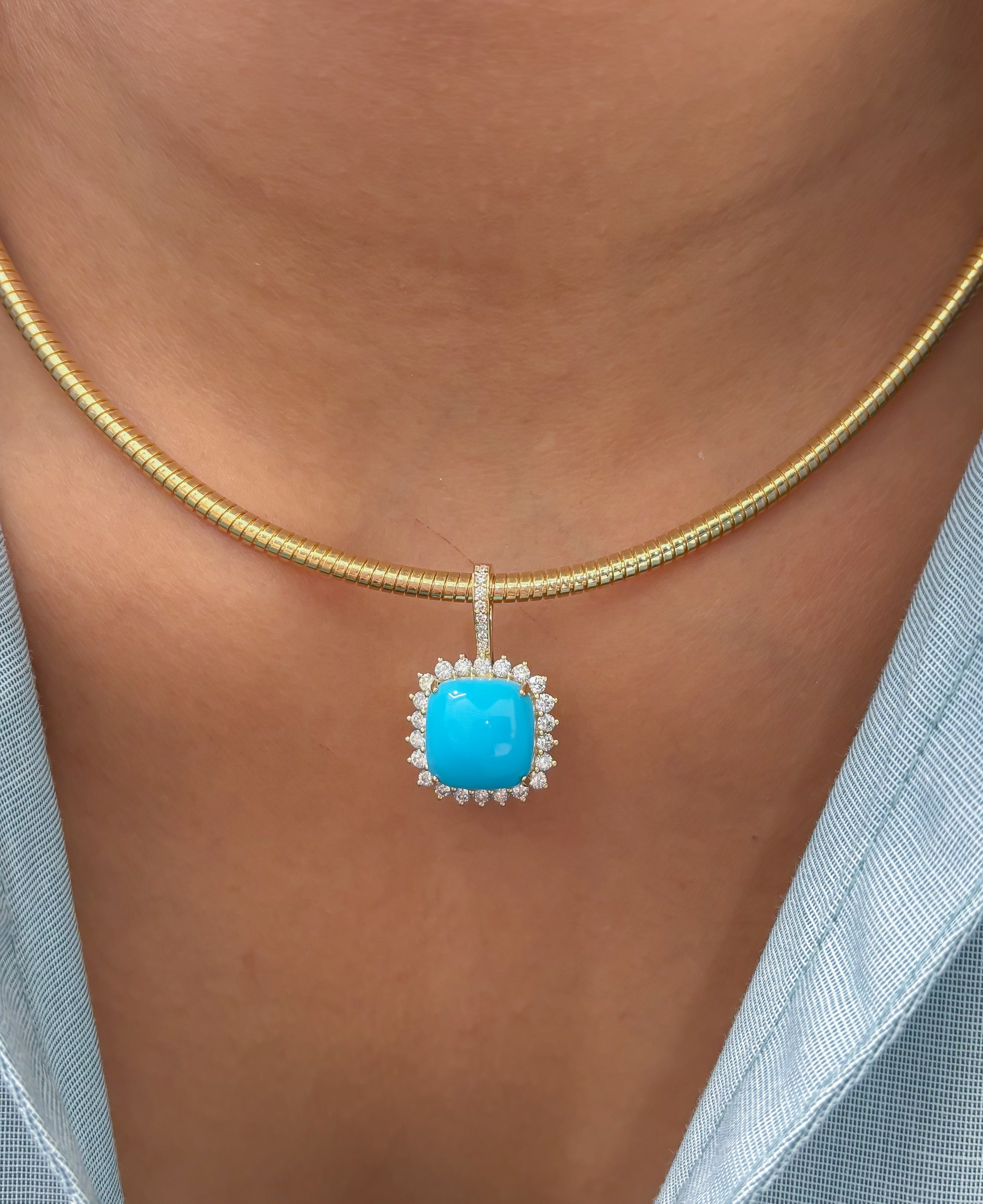 JPPD-1281/12504 Turquoise Halo Diamond Octagon Pendant | 14K