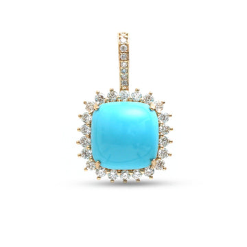 JPPD-1281/12504 Turquoise Halo Diamond Octagon Pendant | 14K