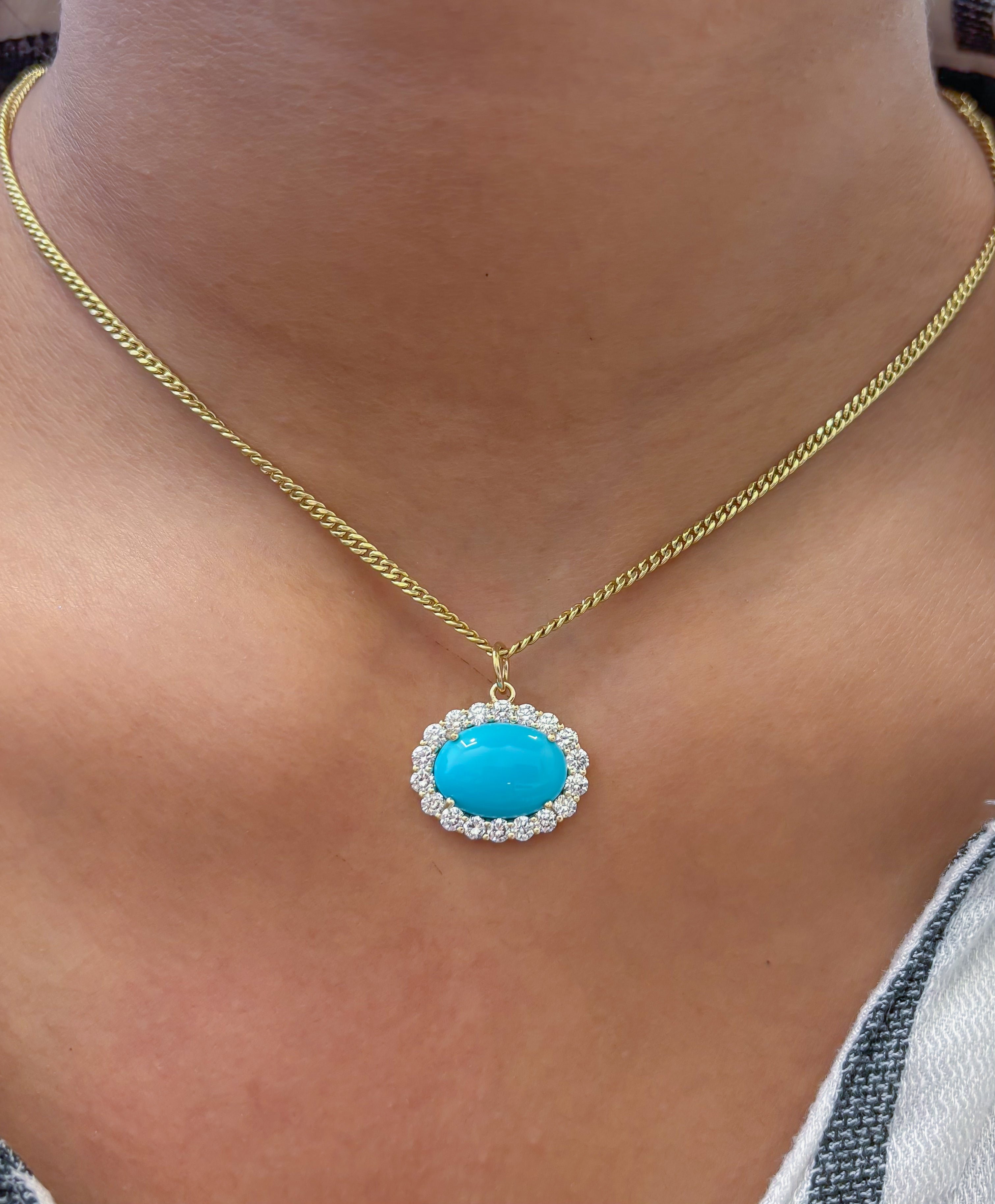 JPPD-1297/12565 Diamond Turquoise Pendant | 14K