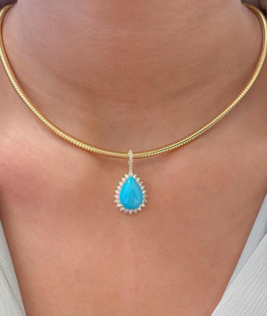 JPPD-1303/12594 Turquoise Diamond Pendant | 14K