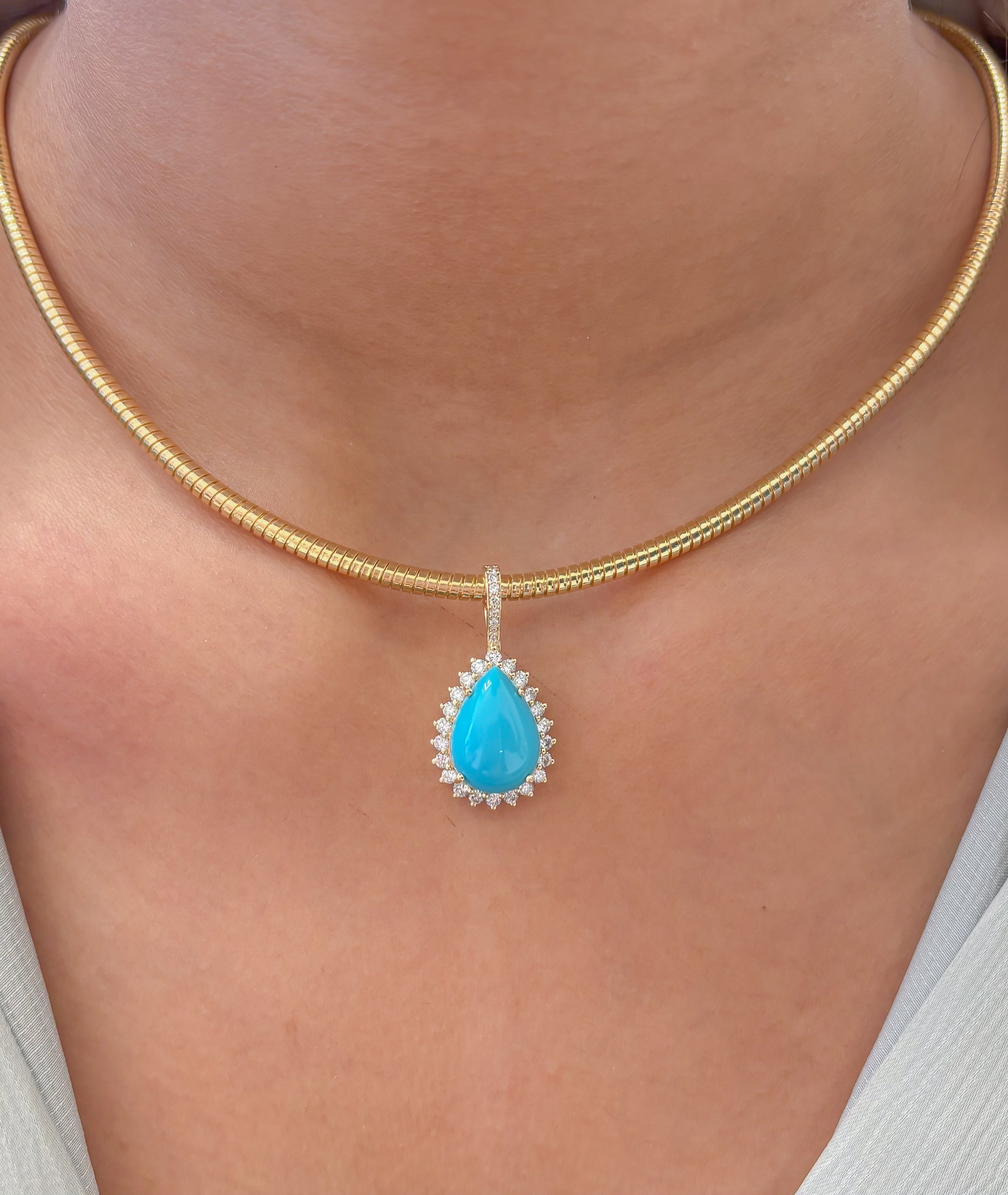 JPPD-1303/12594 Turquoise Diamond Pendant | 14K