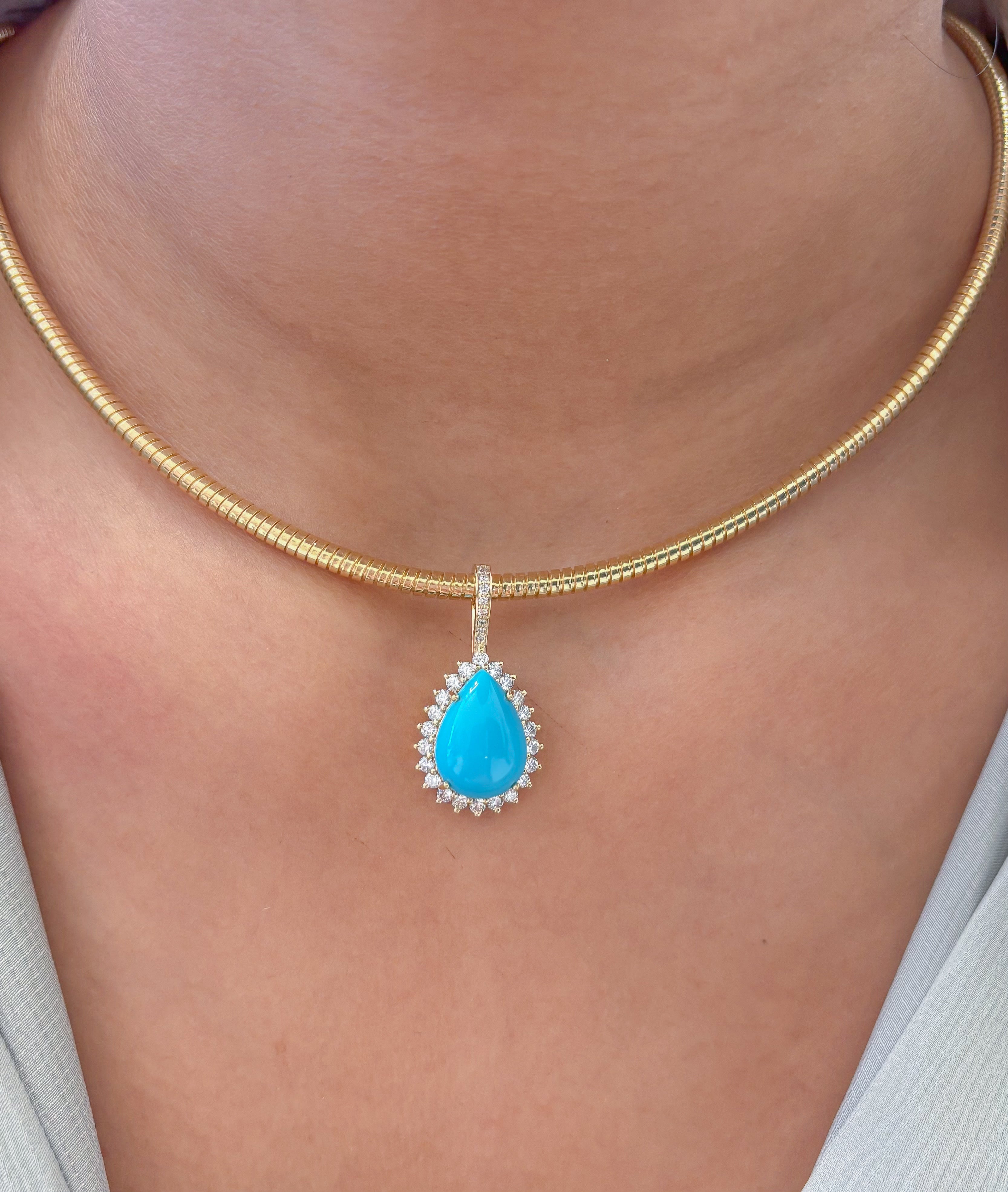 JPPD-1304/12595 Turquoise Diamond Pendant | 14K
