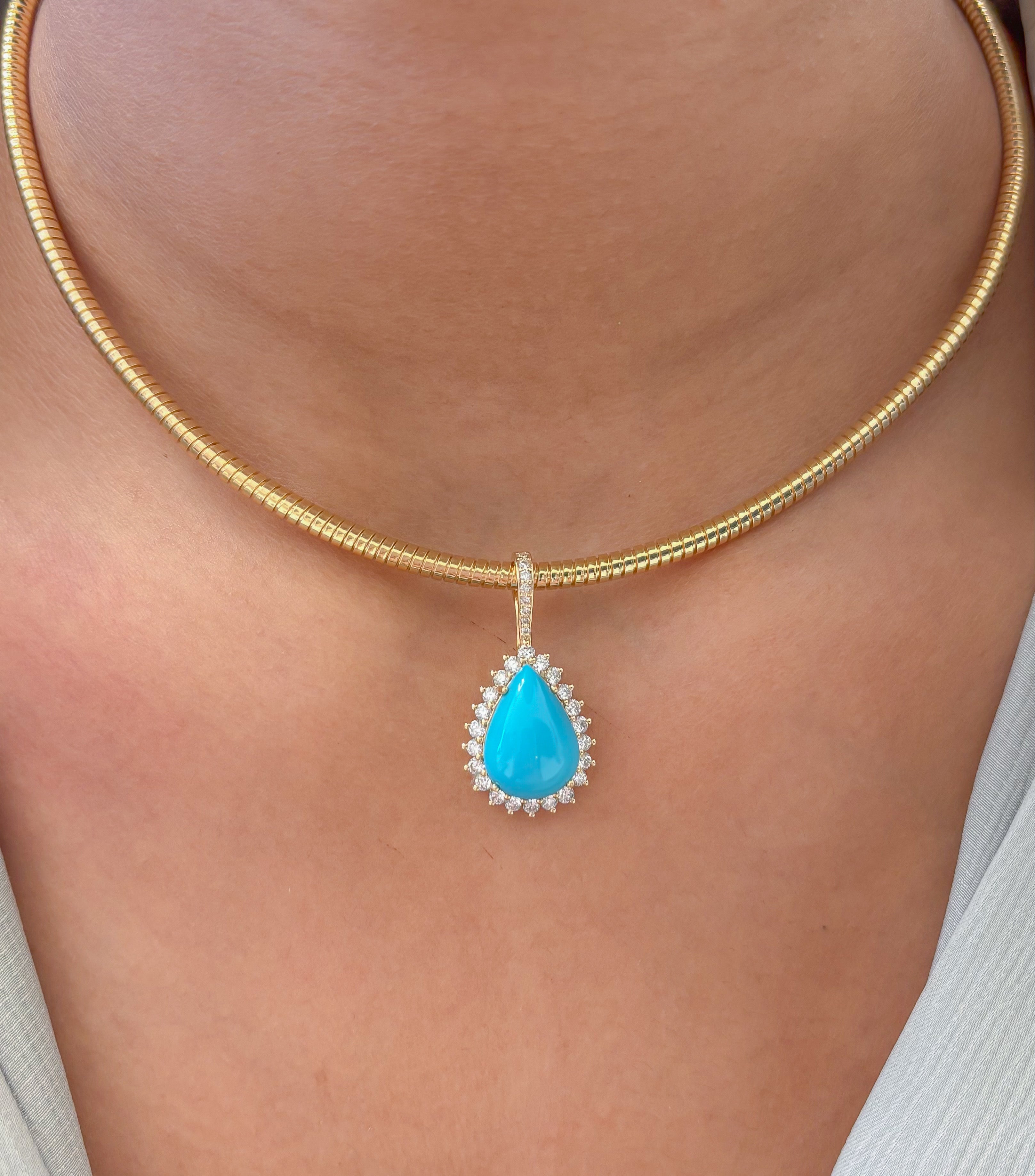 JPPD-1305/12596 Turquoise Diamond Pendant | 14K