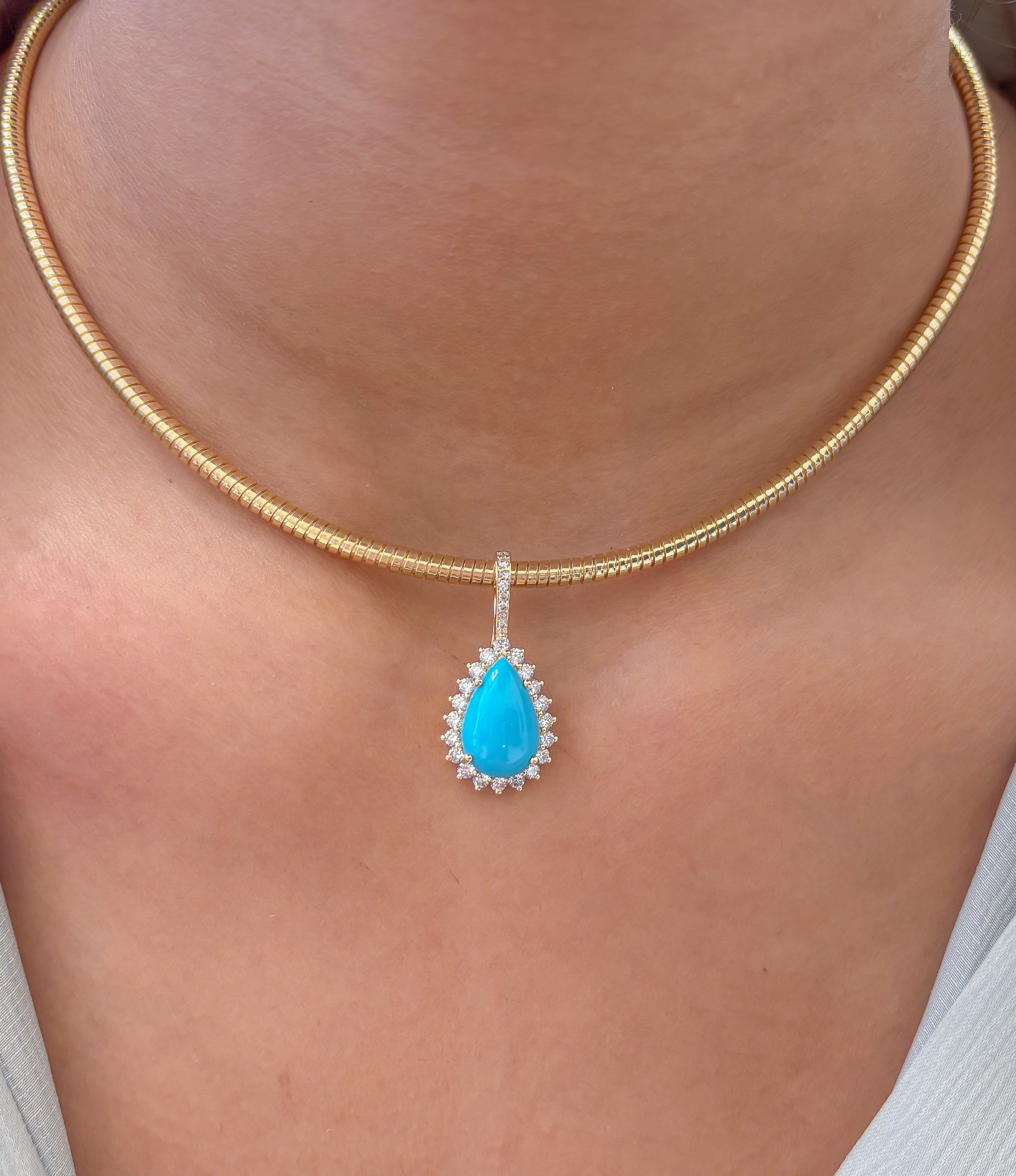 JPPD-1306/12597 Turquoise Diamond Pendant | 14K