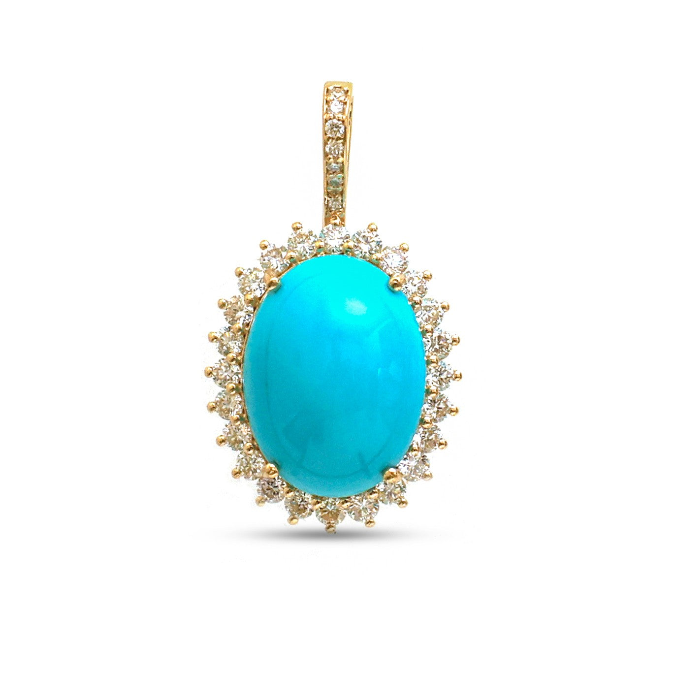 JPPD-1307/12598 Turquoise Halo Diamond Oval Pendant | 14K