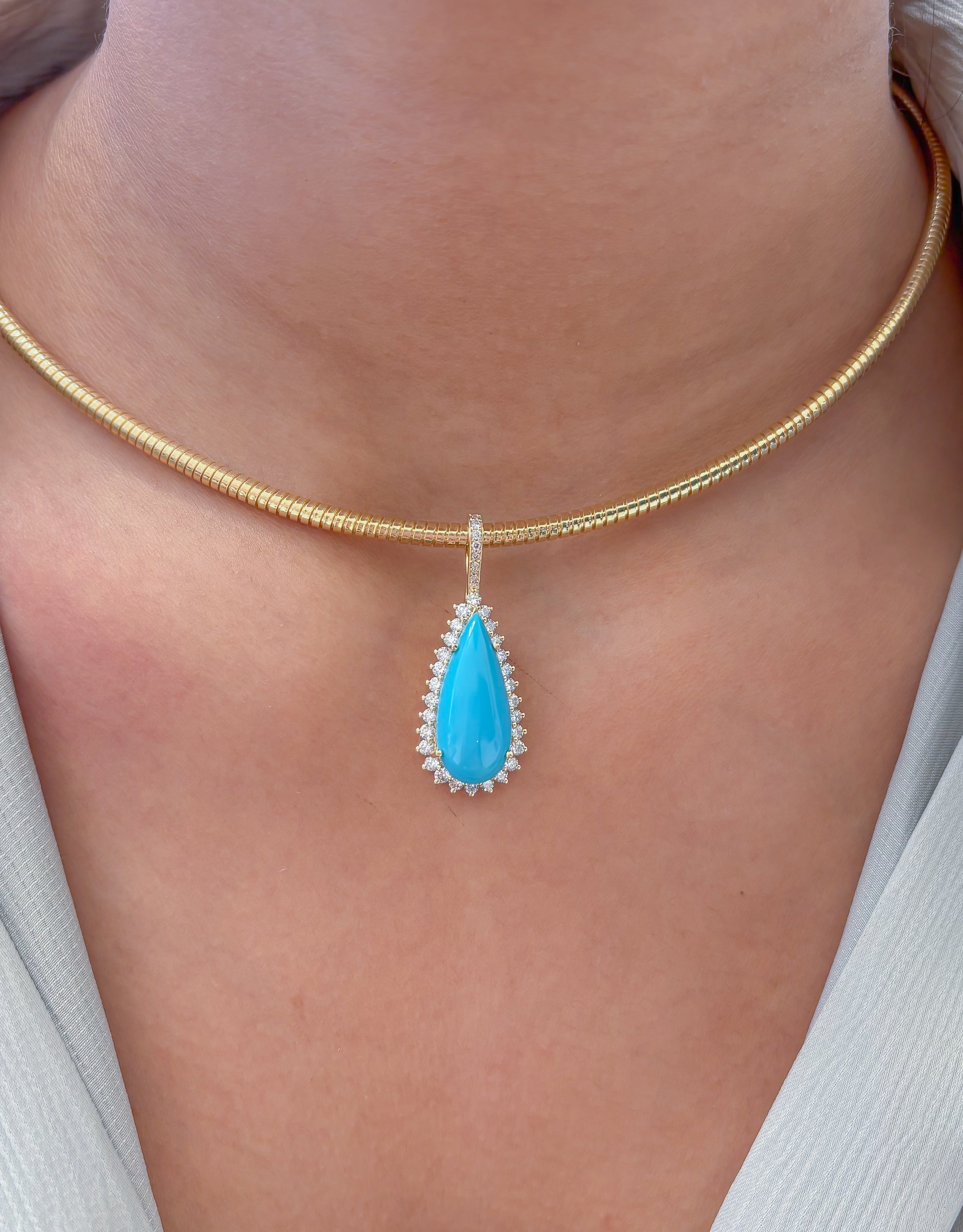 JPPD-1308/12599 Turquoise Diamond Pendant | 14K