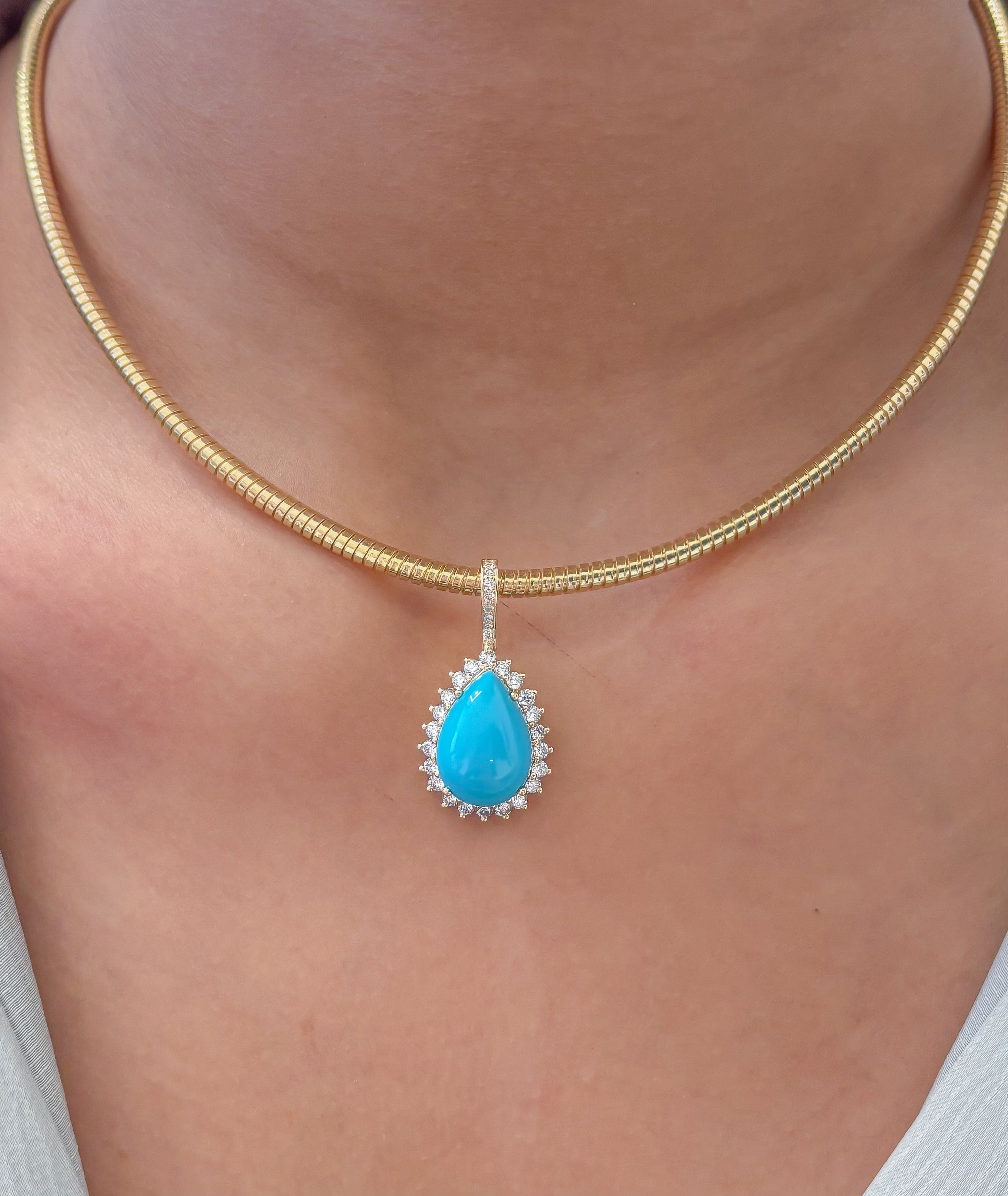 JPPD-1311/12602 Turquoise Diamond Pendant | 14K