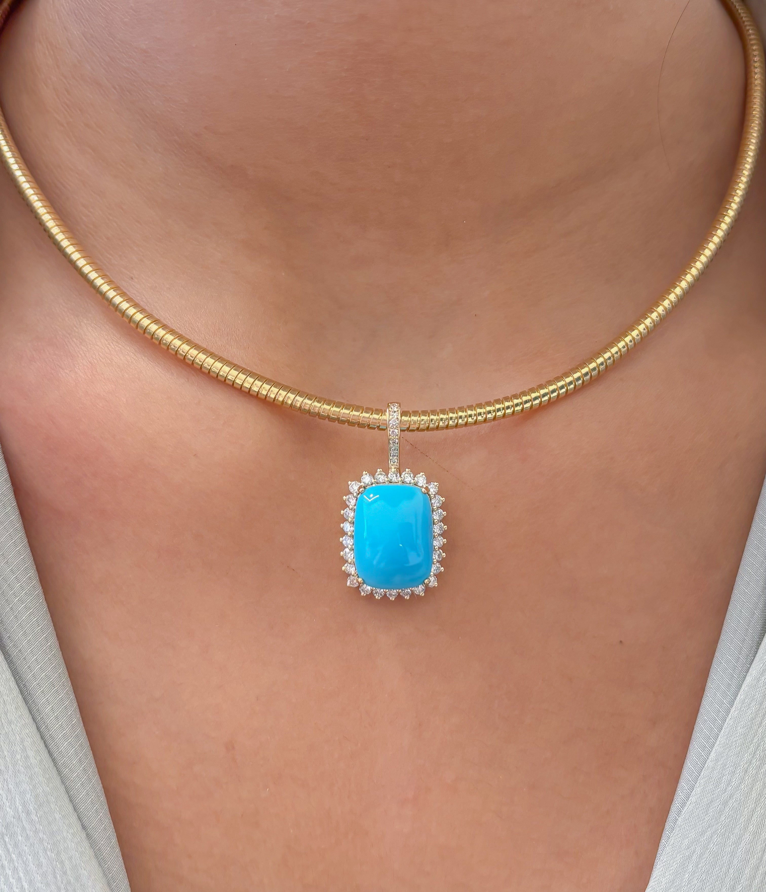 JPPD-1312/12603 Turquoise Halo Diamond Octagon Pendant | 14K