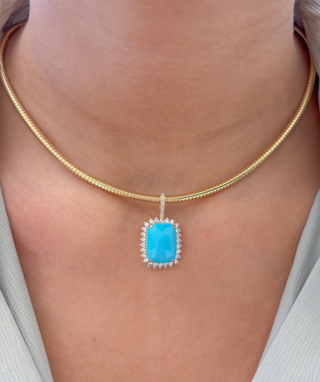JPPD-1313/12604 Turquoise Halo Diamond Octagon Pendant | 14K