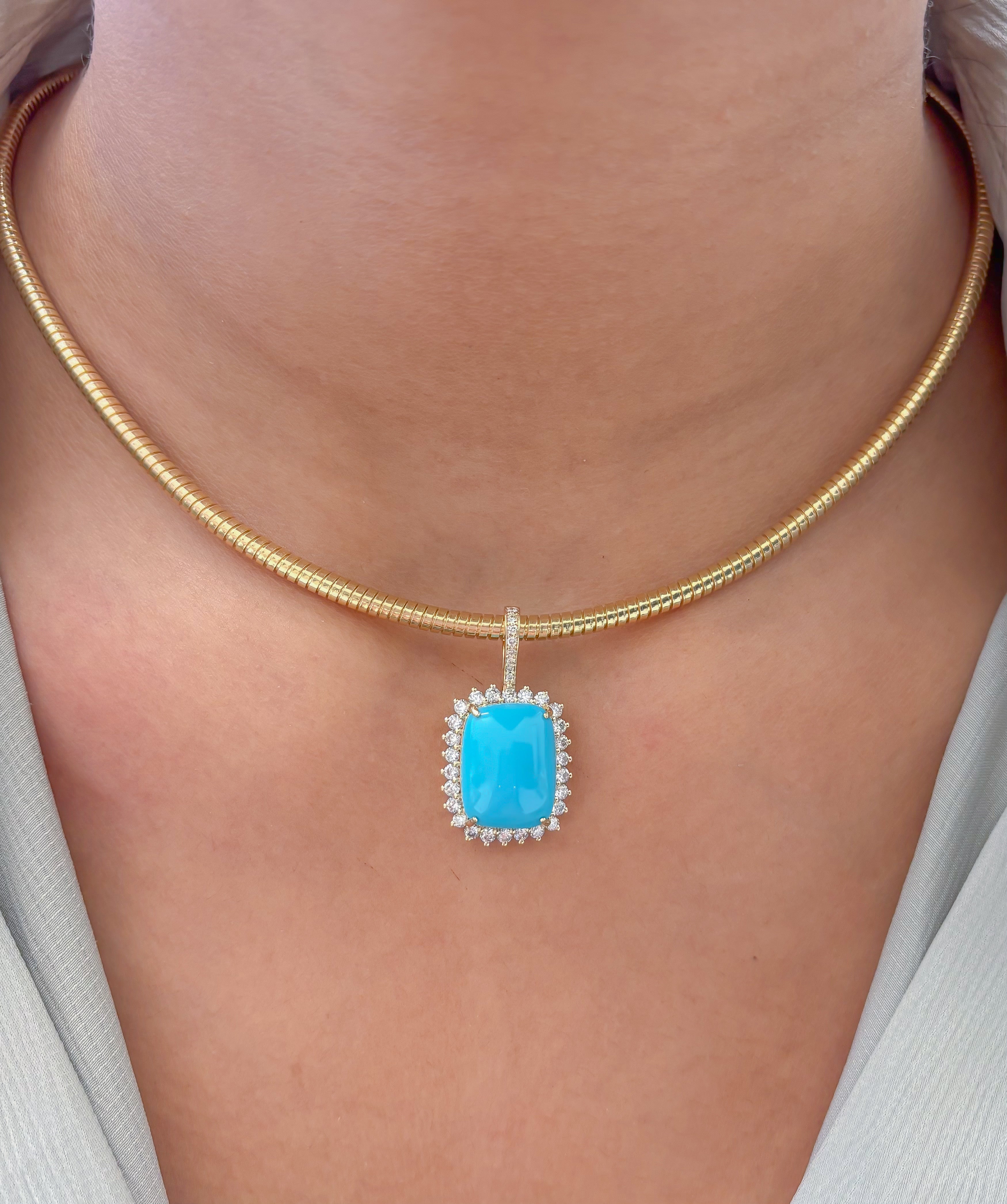 JPPD-1313/12604 Turquoise Halo Diamond Octagon Pendant | 14K