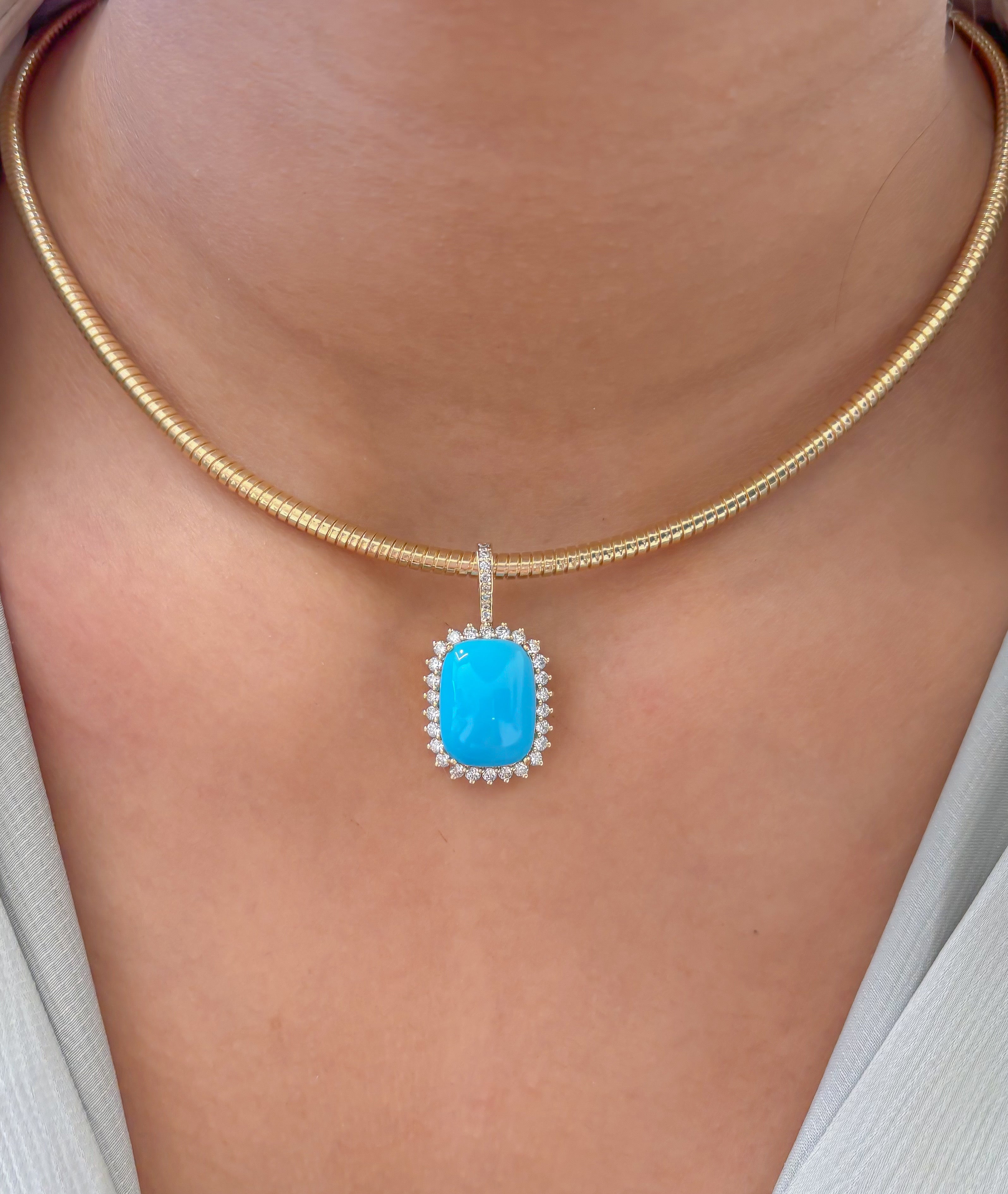 JPPD-1314/12605 Turquoise Halo Diamond Octagon Pendant | 14K