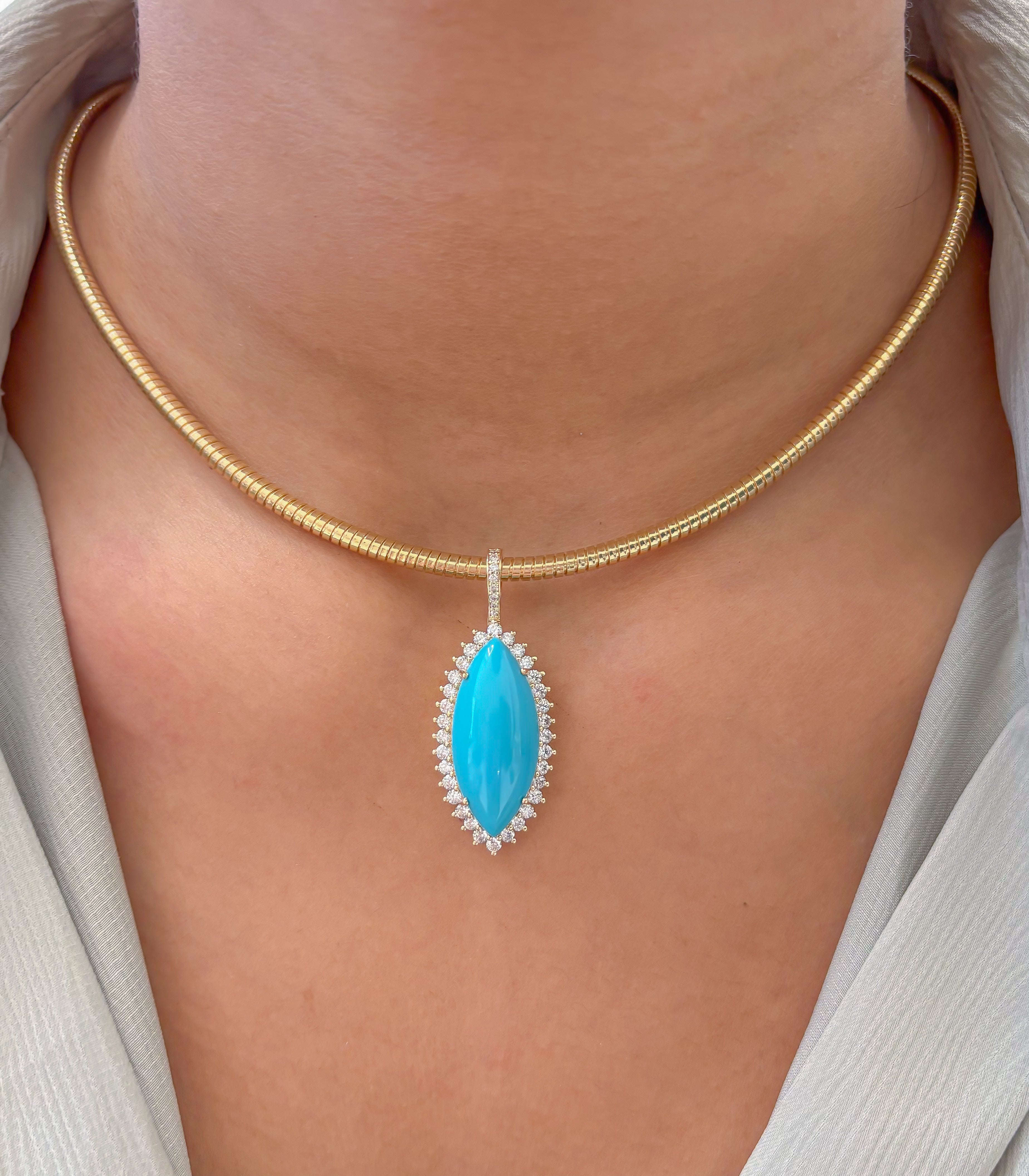 JPPD-1315/12606 Turquoise Diamond Pendant | 14K