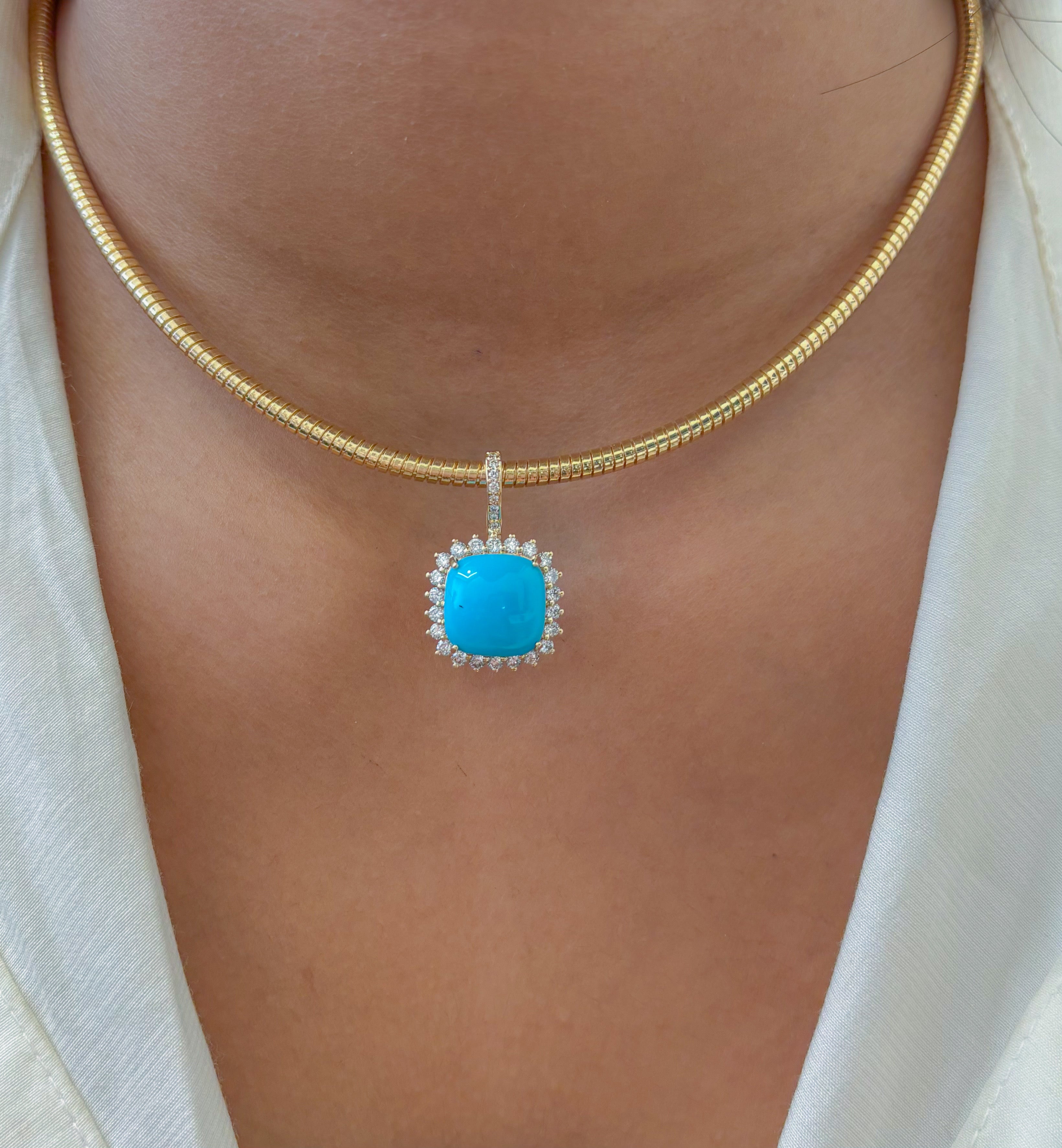 JPPD-1321/12669 Turquoise Halo Diamond Octagon Pendant | 14K