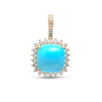 JPPD-1321/12669 Turquoise Halo Diamond Octagon Pendant | 14K