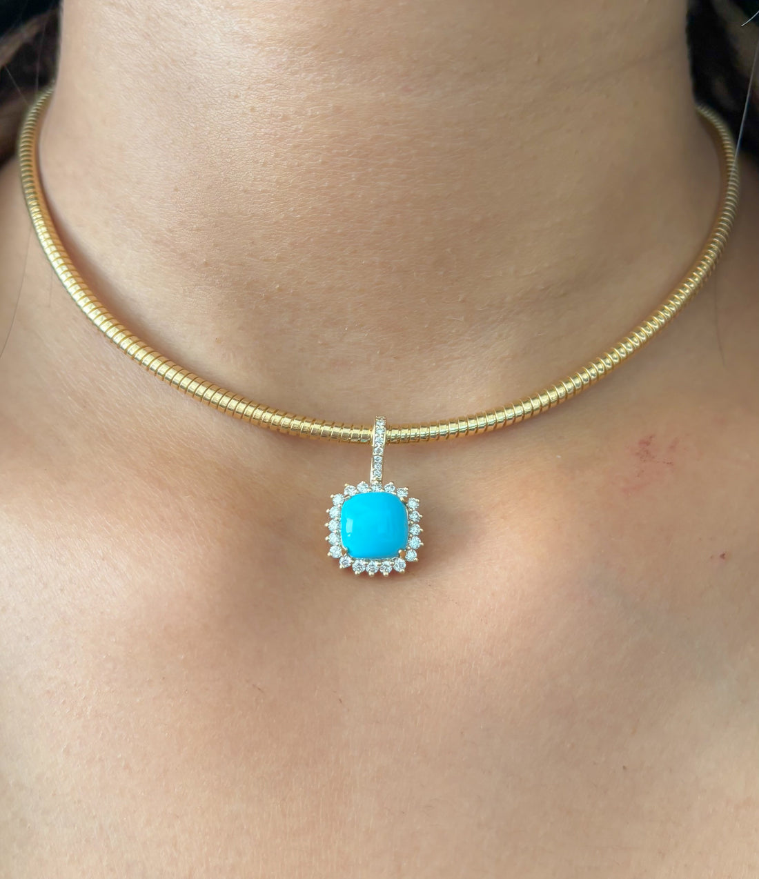 JPPD-1325/12760 Turquoise Halo Diamond Octagon Pendant | 14K