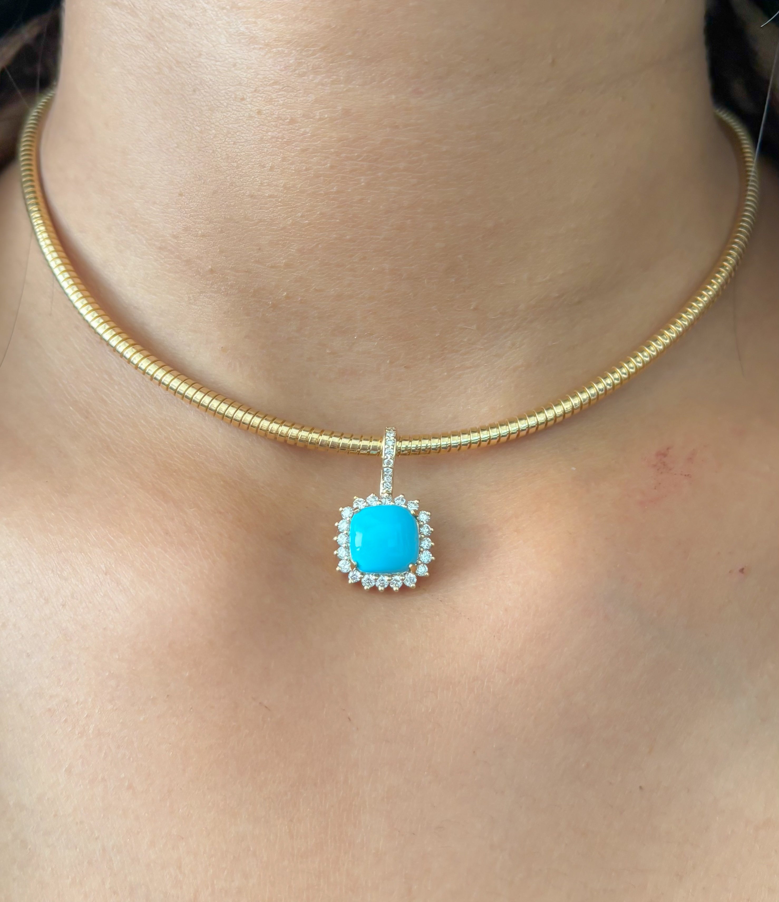 JPPD-1325/12760 Turquoise Halo Diamond Octagon Pendant | 14K