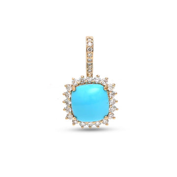JPPD-1325/12760 Turquoise Halo Diamond Octagon Pendant | 14K