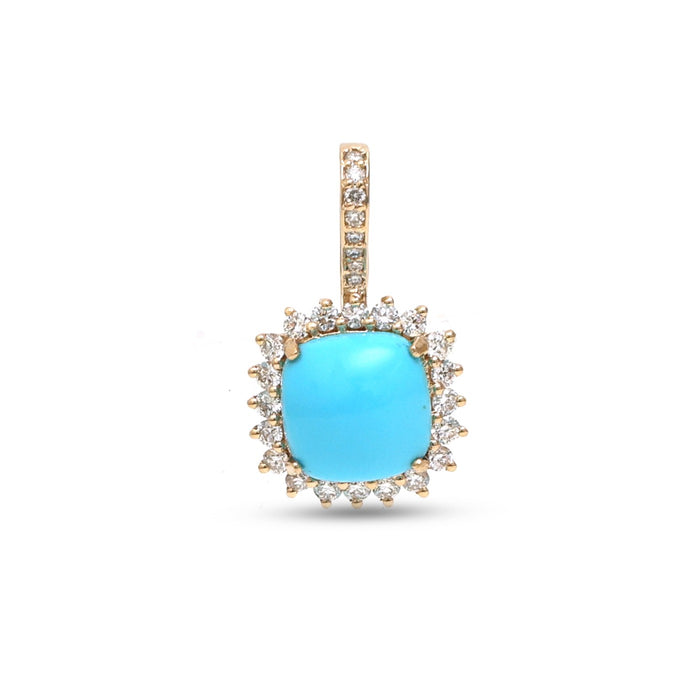JPPD-1325/12760 Turquoise Halo Diamond Octagon Pendant | 14K
