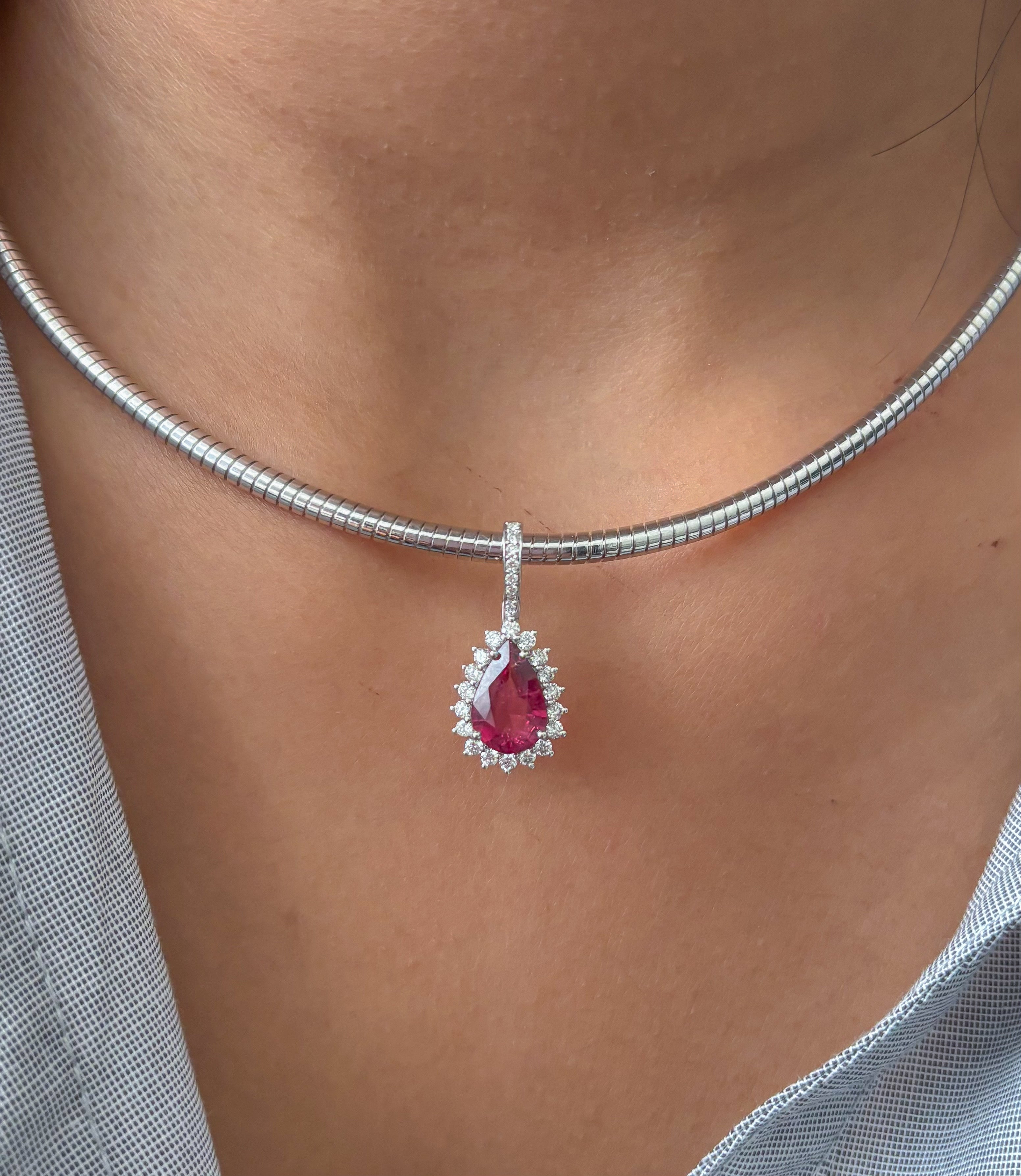 JPPD-1329/12802 Rubillite Diamond Pendant | 14K
