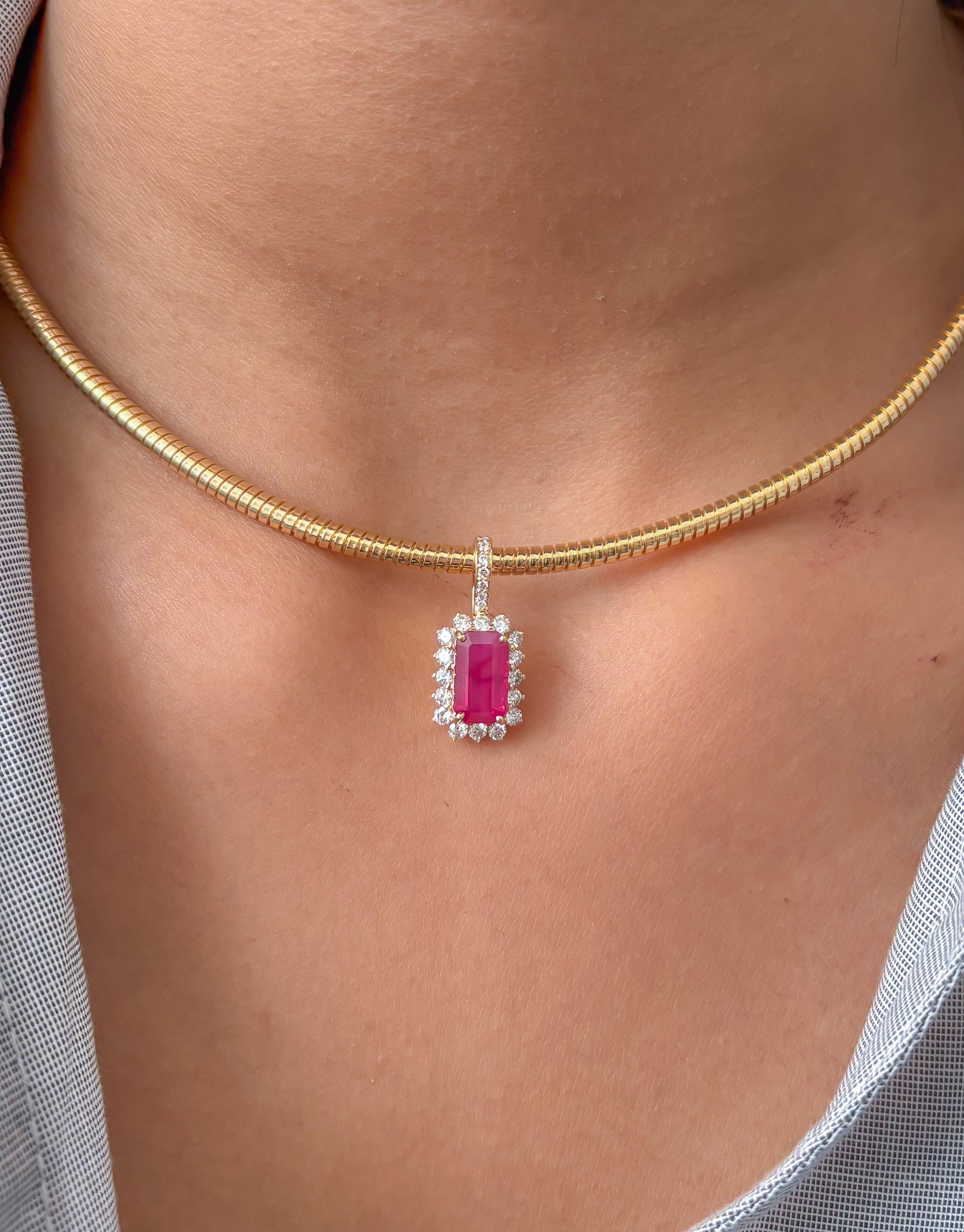 JPPD-1330/12803 Ruby Halo Diamond Octagon Pendant | 18K