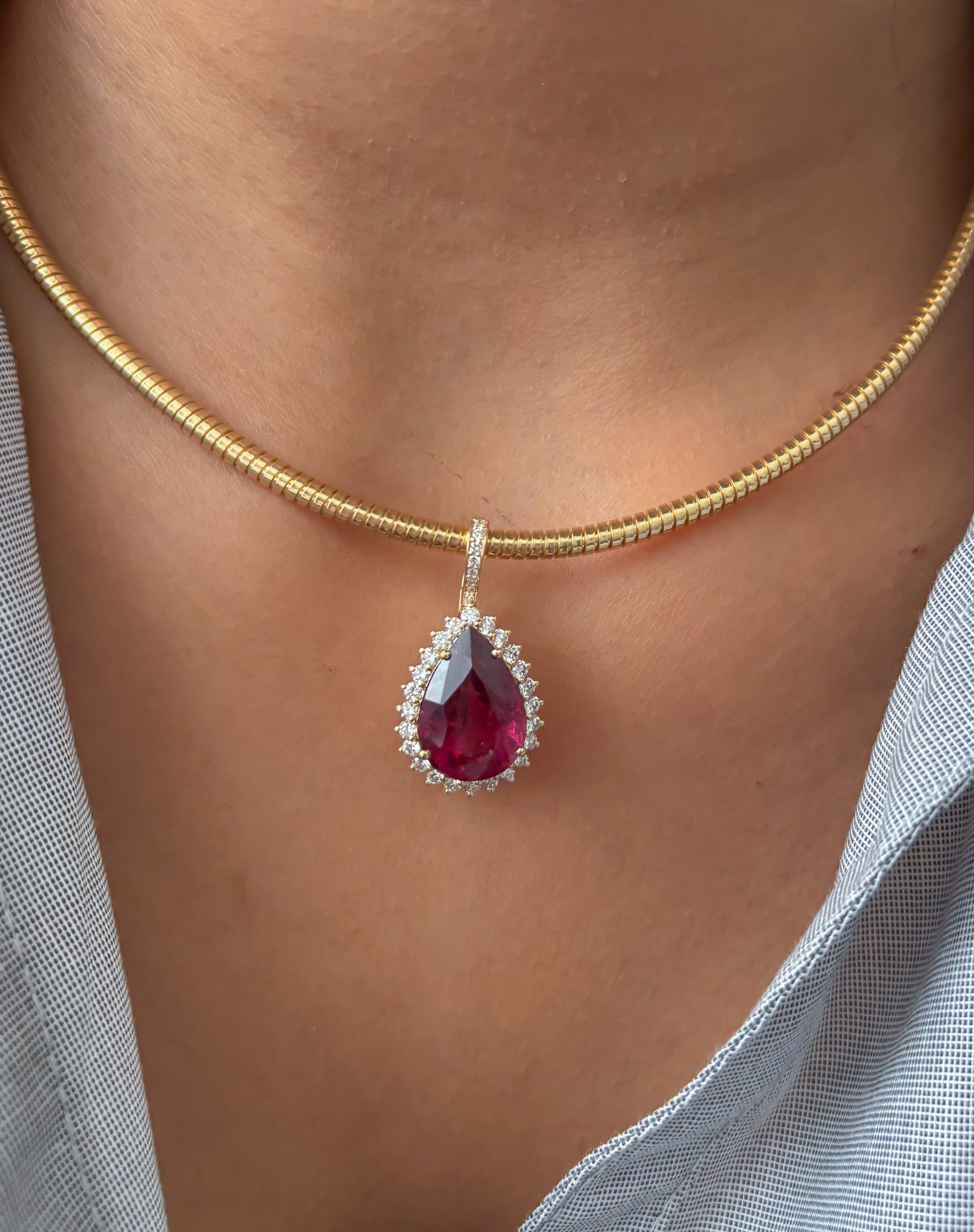 JPPD-1331/12804 Rubillite Diamond Pendant | 14K