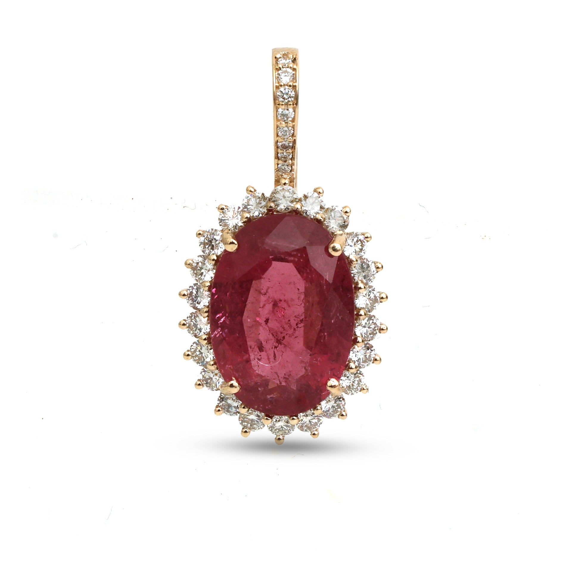 JPPD-1335/12808 Rubillite Halo Diamond Oval Pendant | 14K