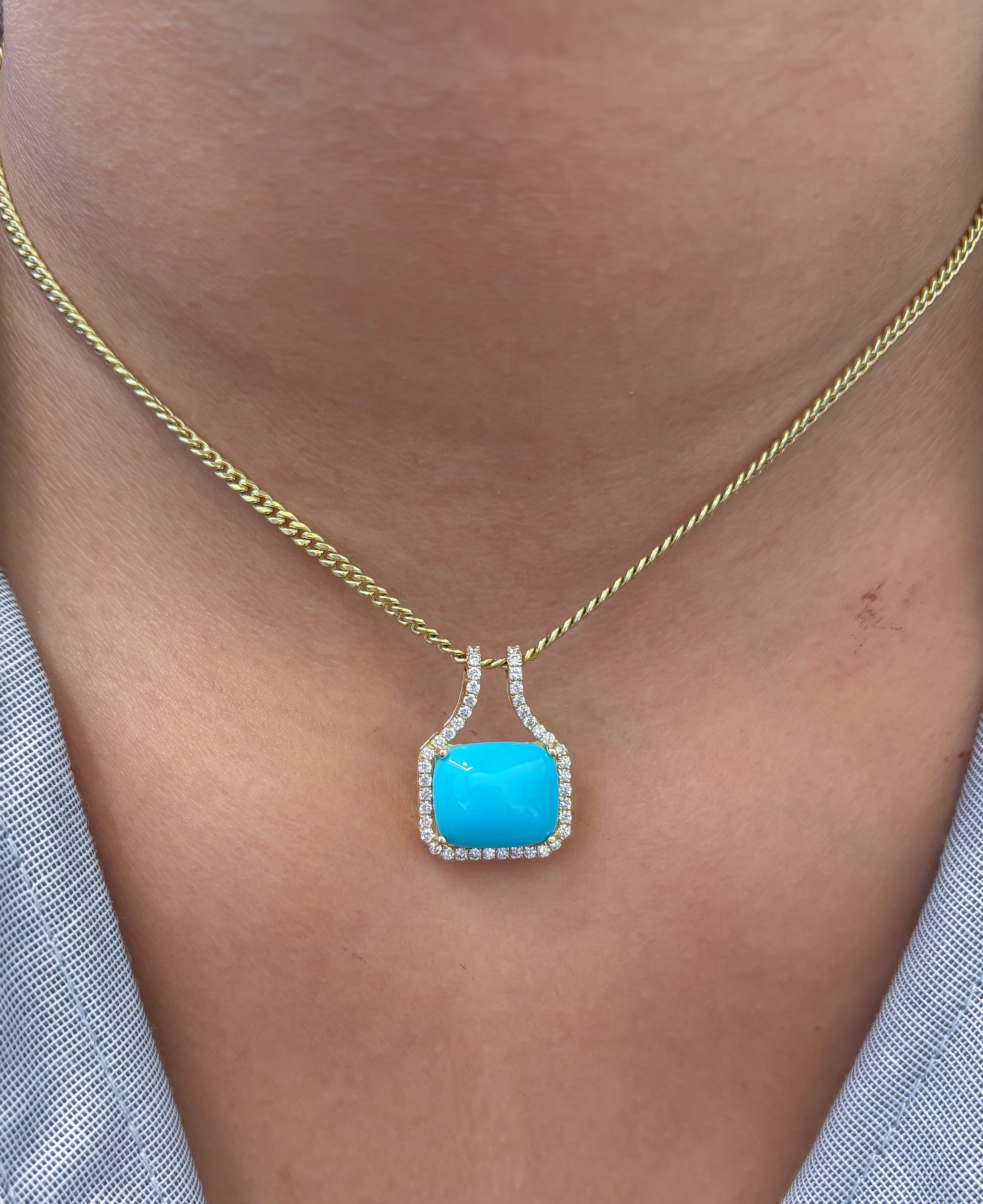 JPPD-1338/12864 Diamond Turquoise Pendant | 14K