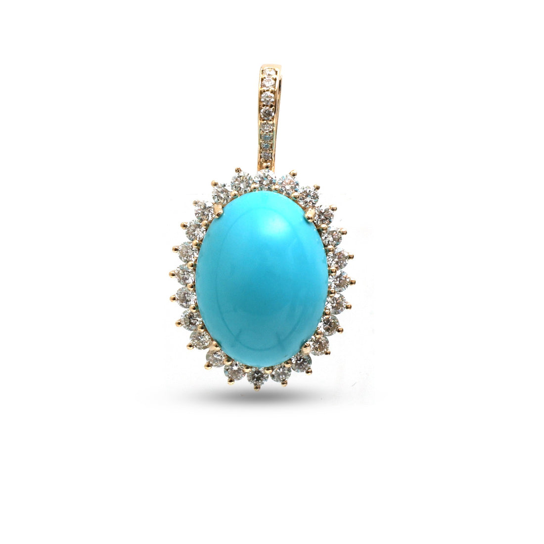 JPPD-1347/12889 Turquoise Halo Diamond Oval Pendant | 14K