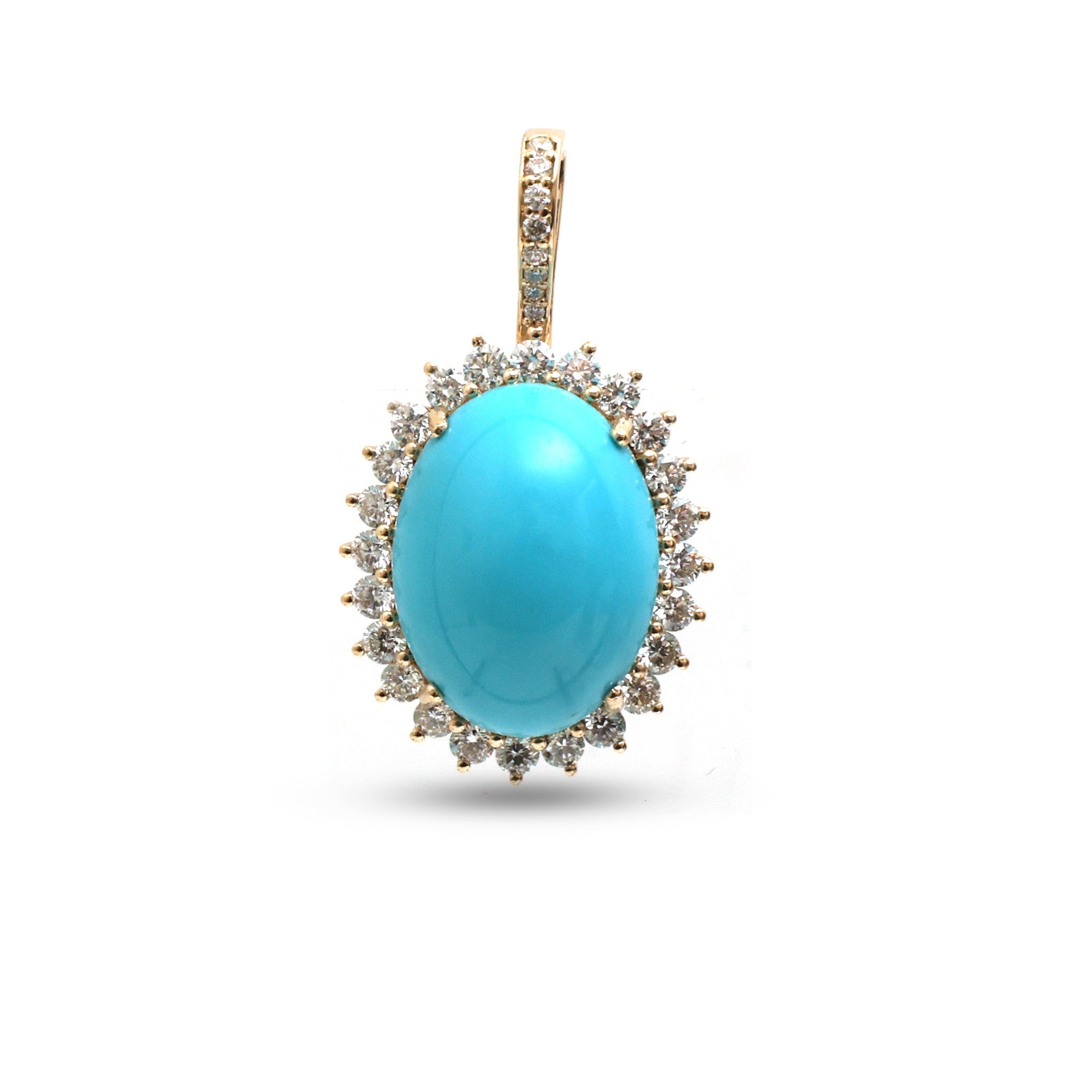 JPPD-1347/12889 Turquoise Halo Diamond Oval Pendant | 14K
