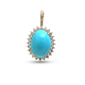 JPPD-1347/12889 Turquoise Halo Diamond Oval Pendant | 14K