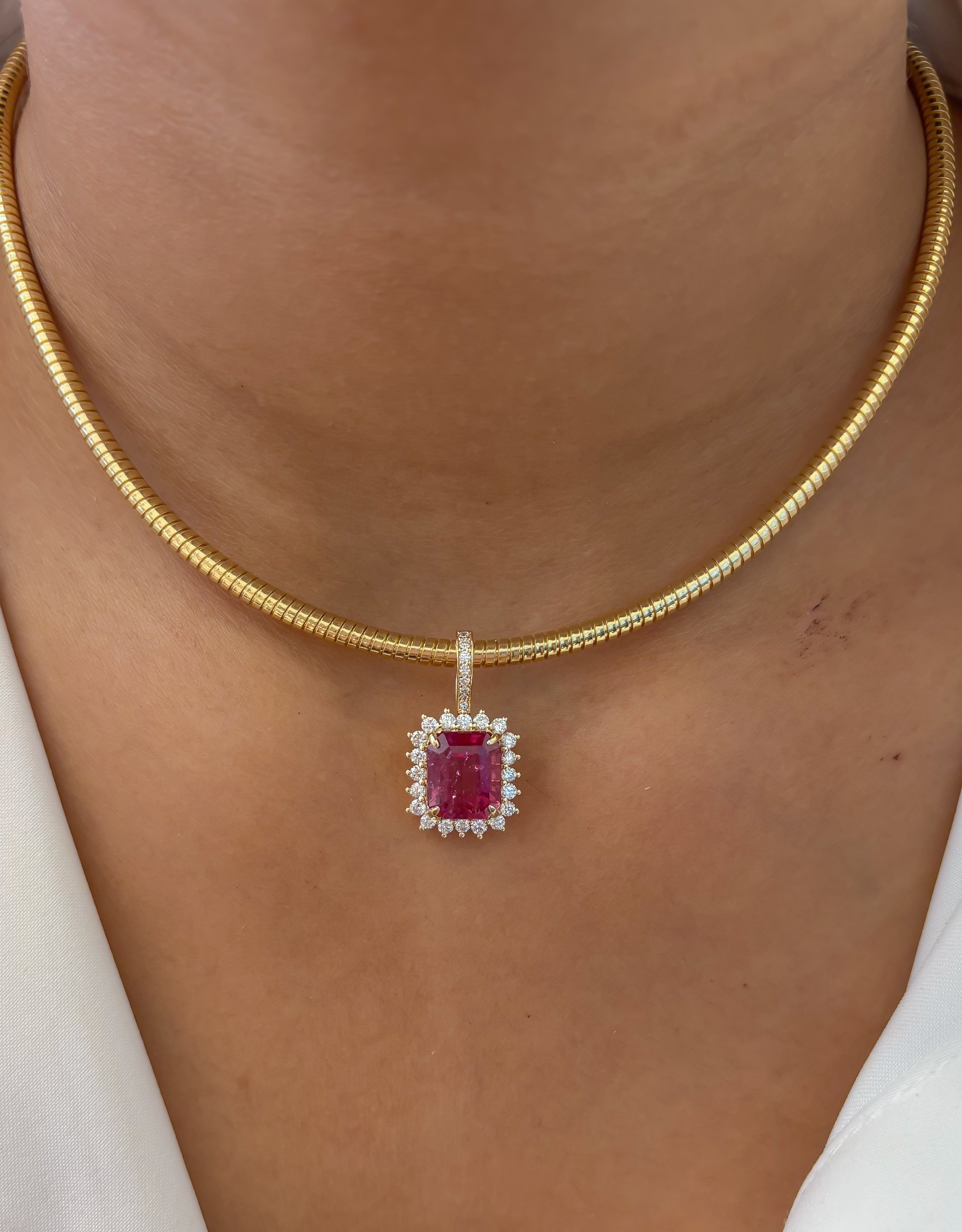 JPPD-1348/12890 Rubillite Halo Diamond Octagon Pendant | 14K