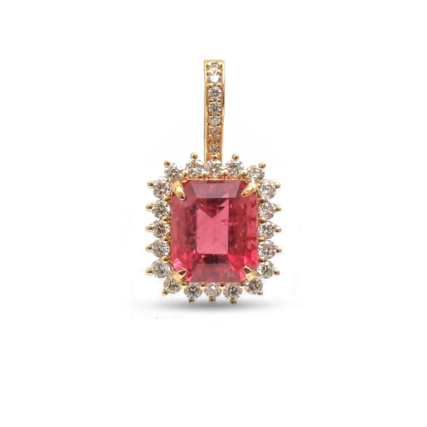 JPPD-1348/12890 Rubillite Halo Diamond Octagon Pendant | 14K