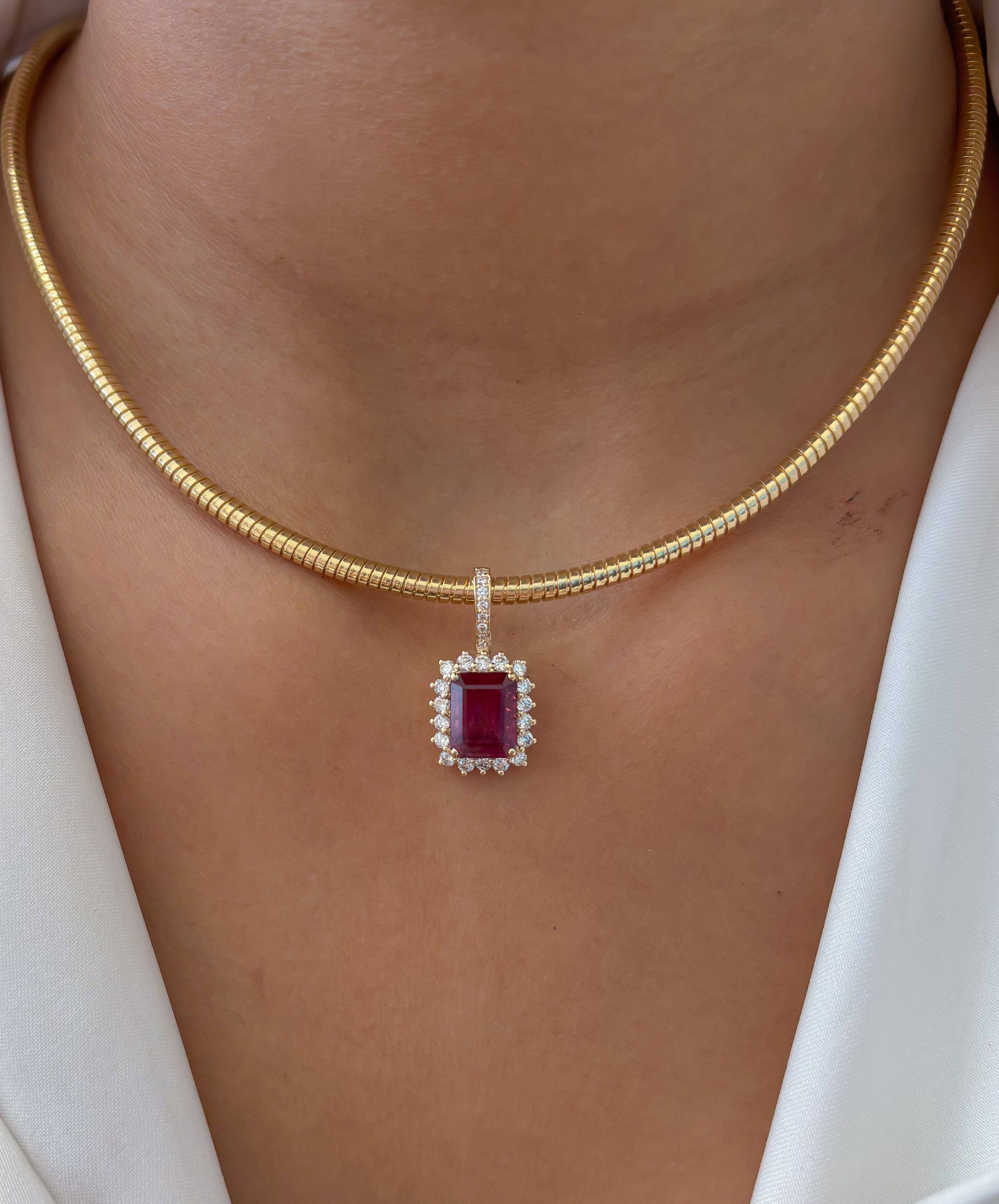 JPPD-1349/12891 Rubillite Halo Diamond Octagon Pendant | 14K
