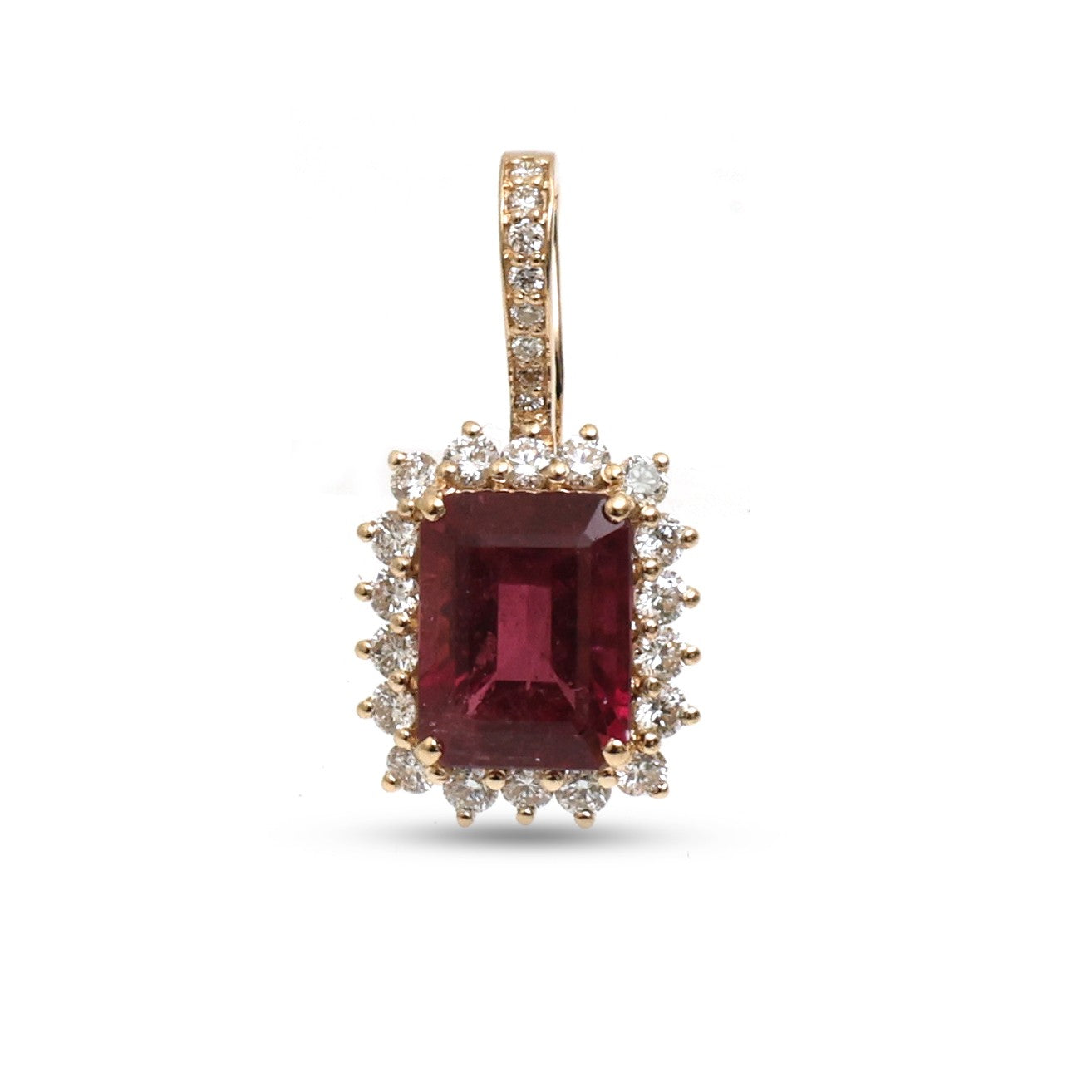 JPPD-1349/12891 Rubillite Halo Diamond Octagon Pendant | 14K