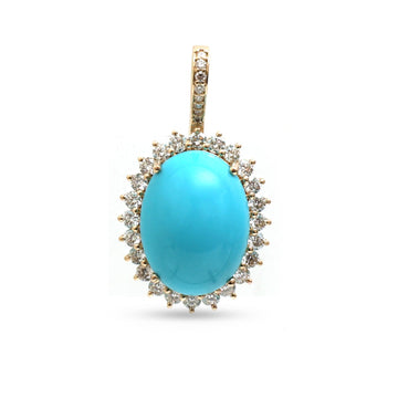 JPPD-1350/12892 Turquoise Halo Diamond Oval Pendant | 14K