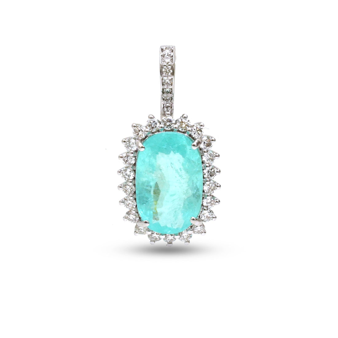 JPPD-1354/12909 Paraiba Tourmaline Halo Diamond Oval Pendant | 18K