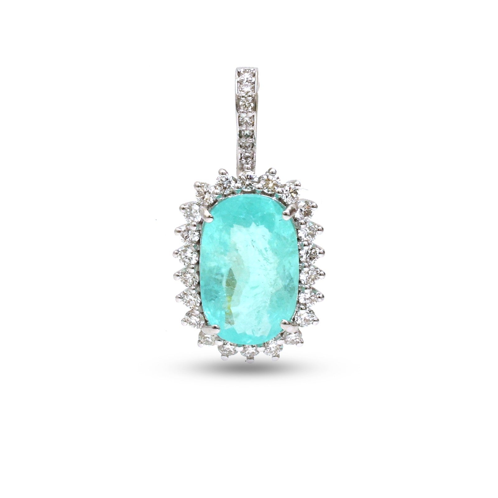 JPPD-1354/12909 Paraiba Tourmaline Halo Diamond Oval Pendant | 18K
