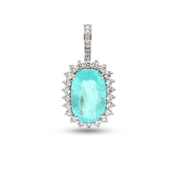 JPPD-1354/12909 Paraiba Tourmaline Halo Diamond Oval Pendant | 18K