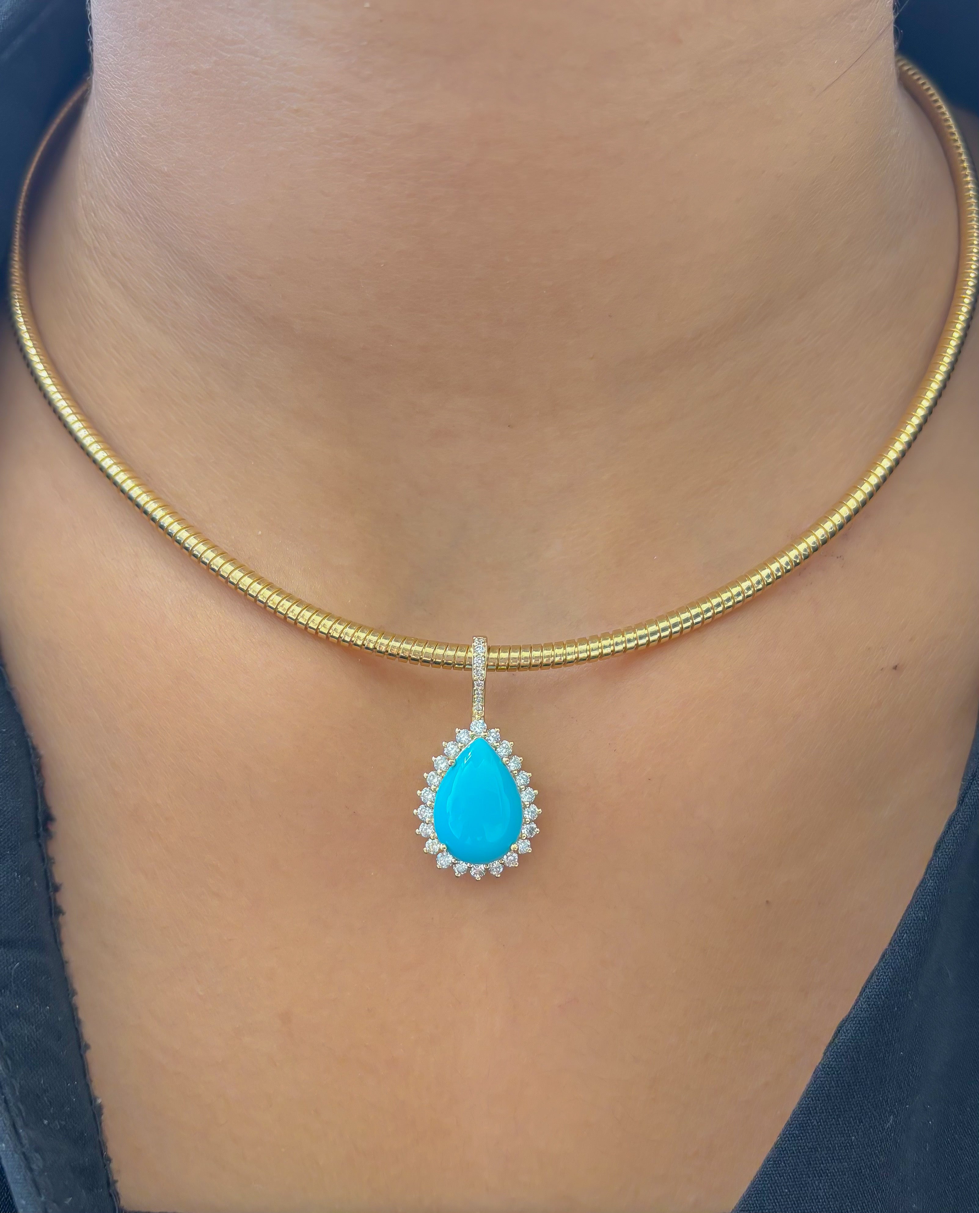 JPPD-1357/12912 Turquoise Diamond Pendant | 14K