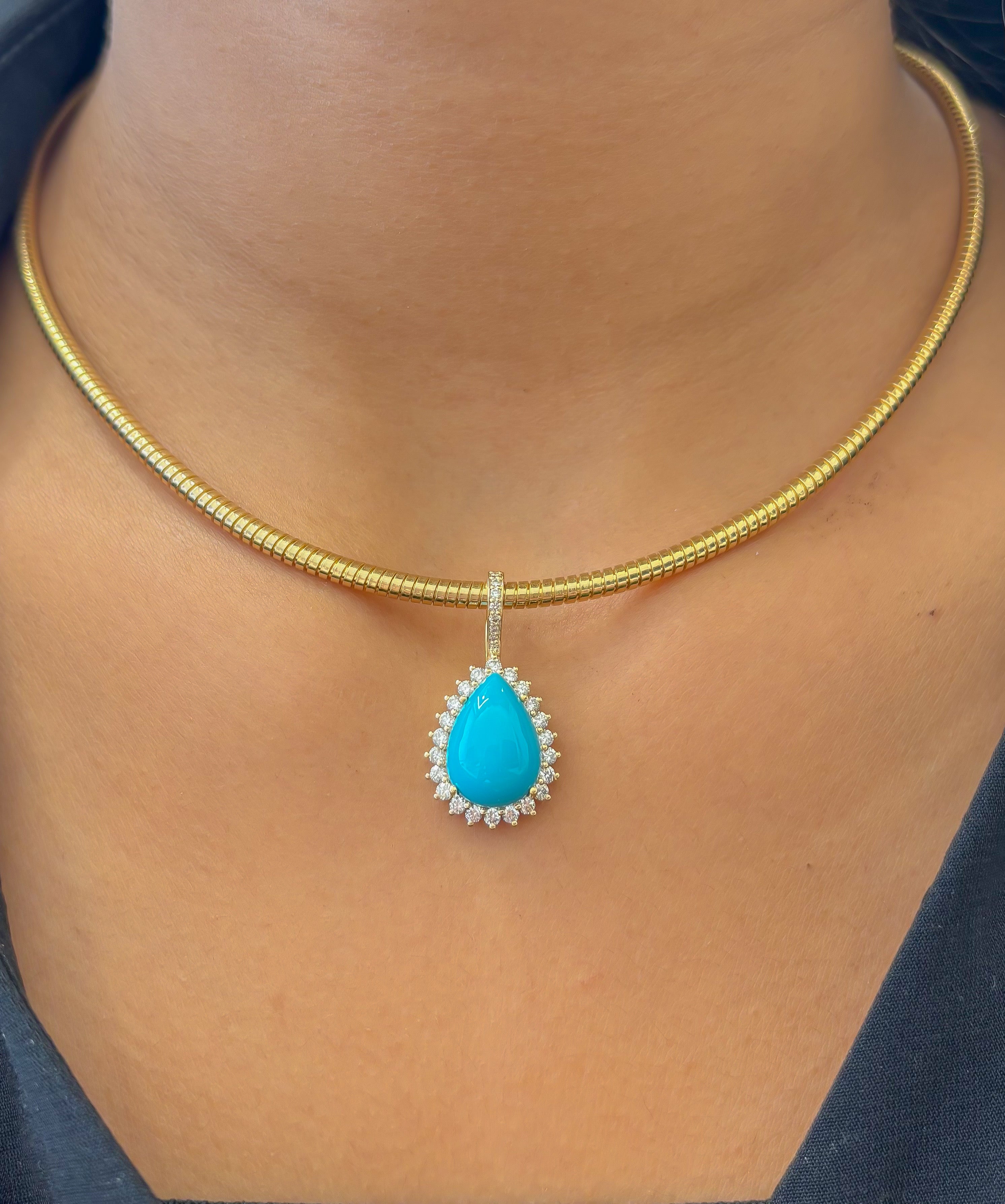 JPPD-1358/12913 Turquoise Diamond Pendant | 14K