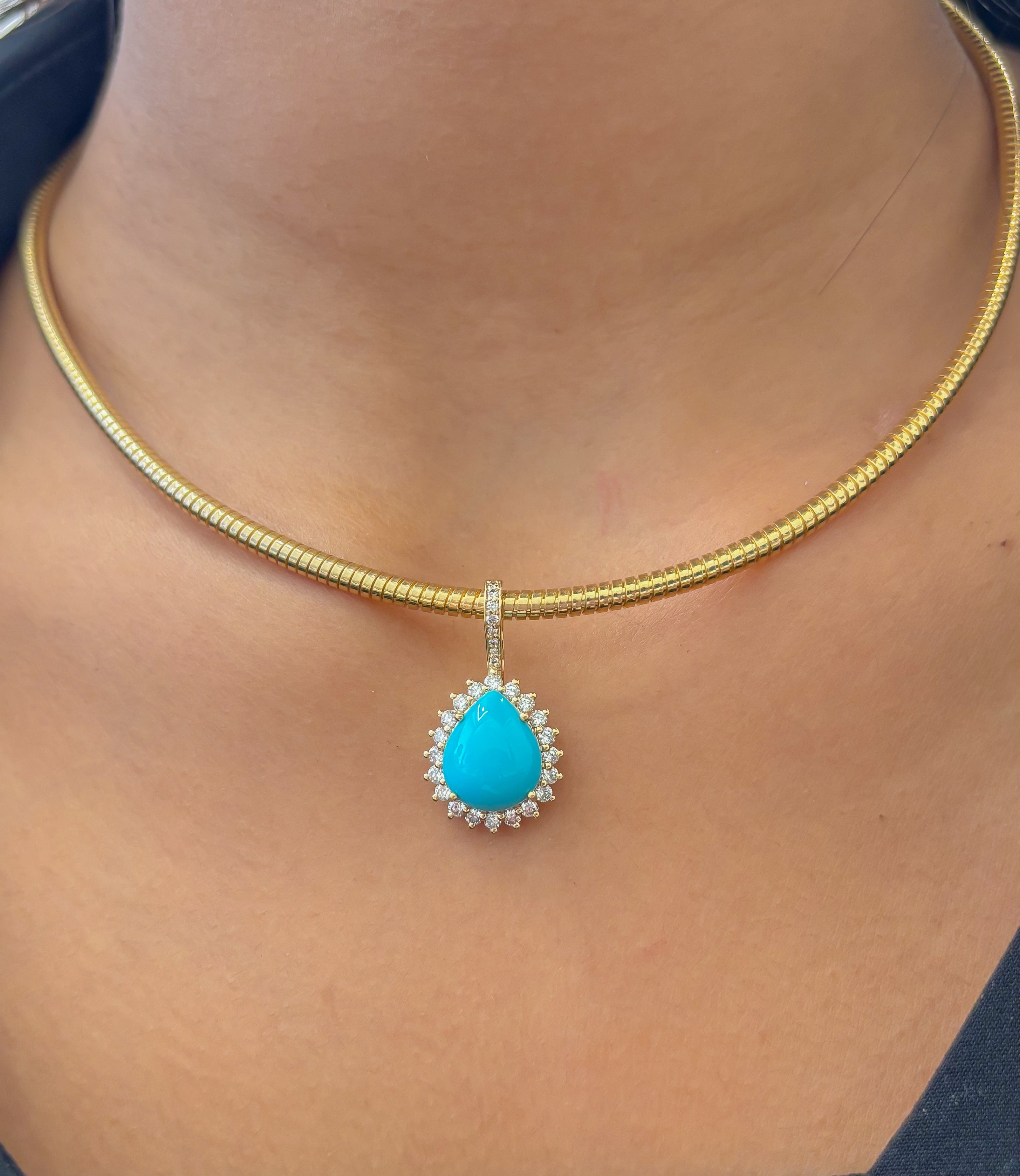 JPPD-1359/12914 Turquoise Diamond Pendant | 14K