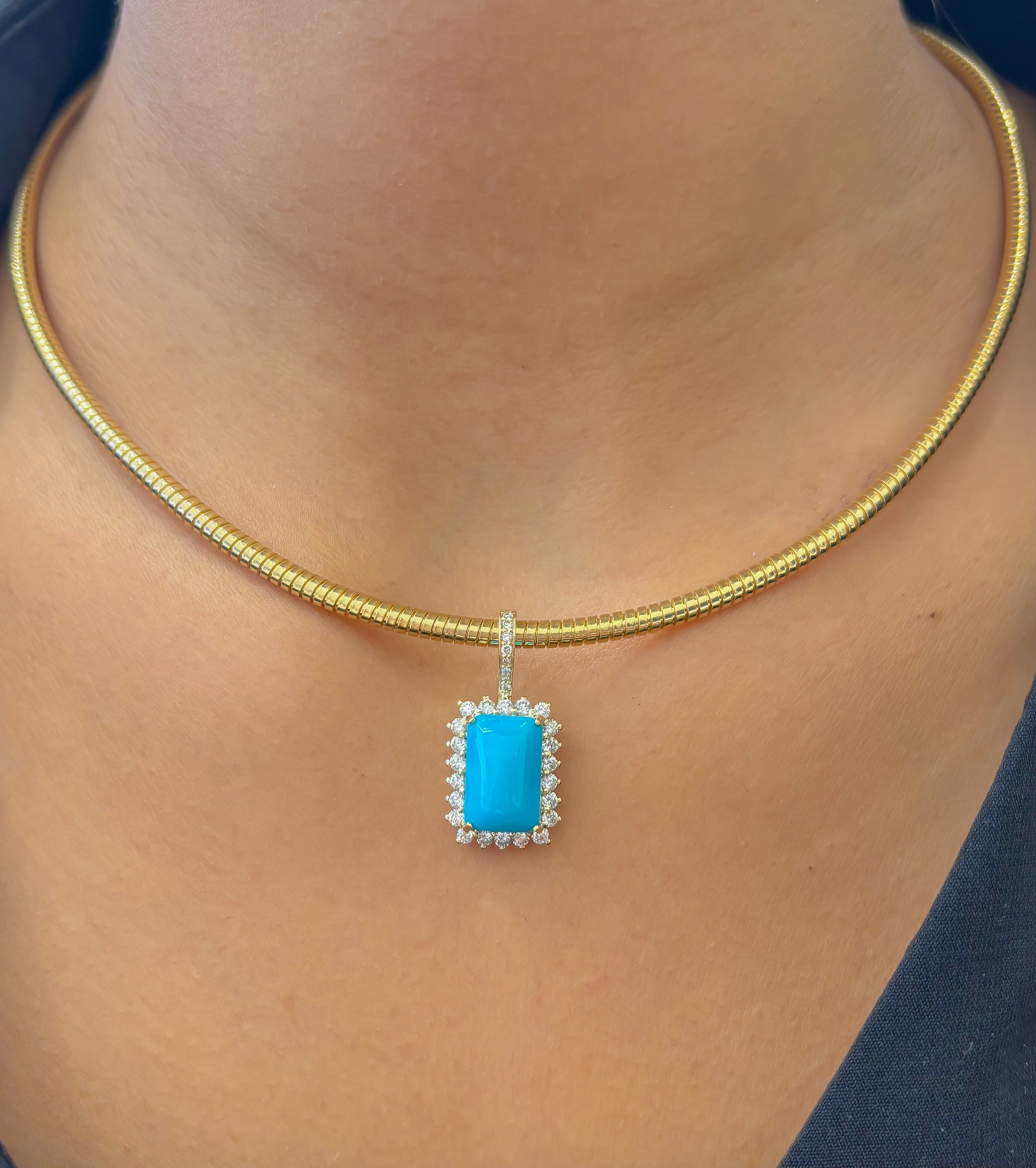 JPPD-1360/12915 Turquoise Halo Diamond Octagon Pendant | 14K