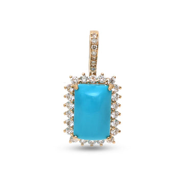 JPPD-1360/12915 Turquoise Halo Diamond Octagon Pendant | 14K
