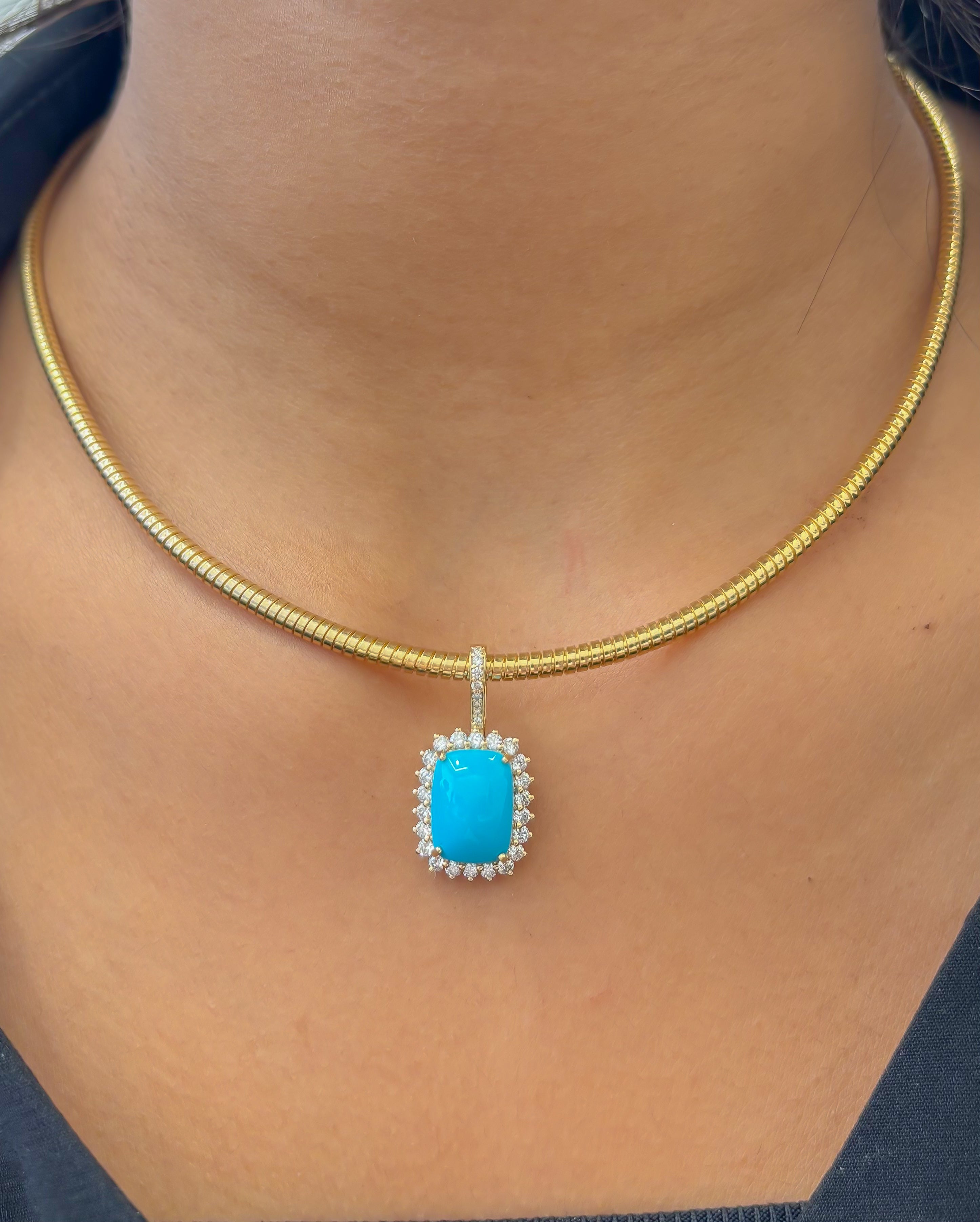 JPPD-1361/12916 Turquoise Halo Diamond Octagon Pendant | 14K