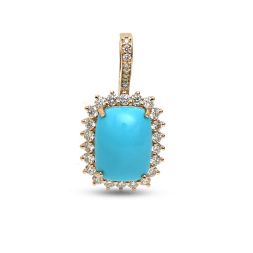 JPPD-1361/12916 Turquoise Halo Diamond Octagon Pendant | 14K