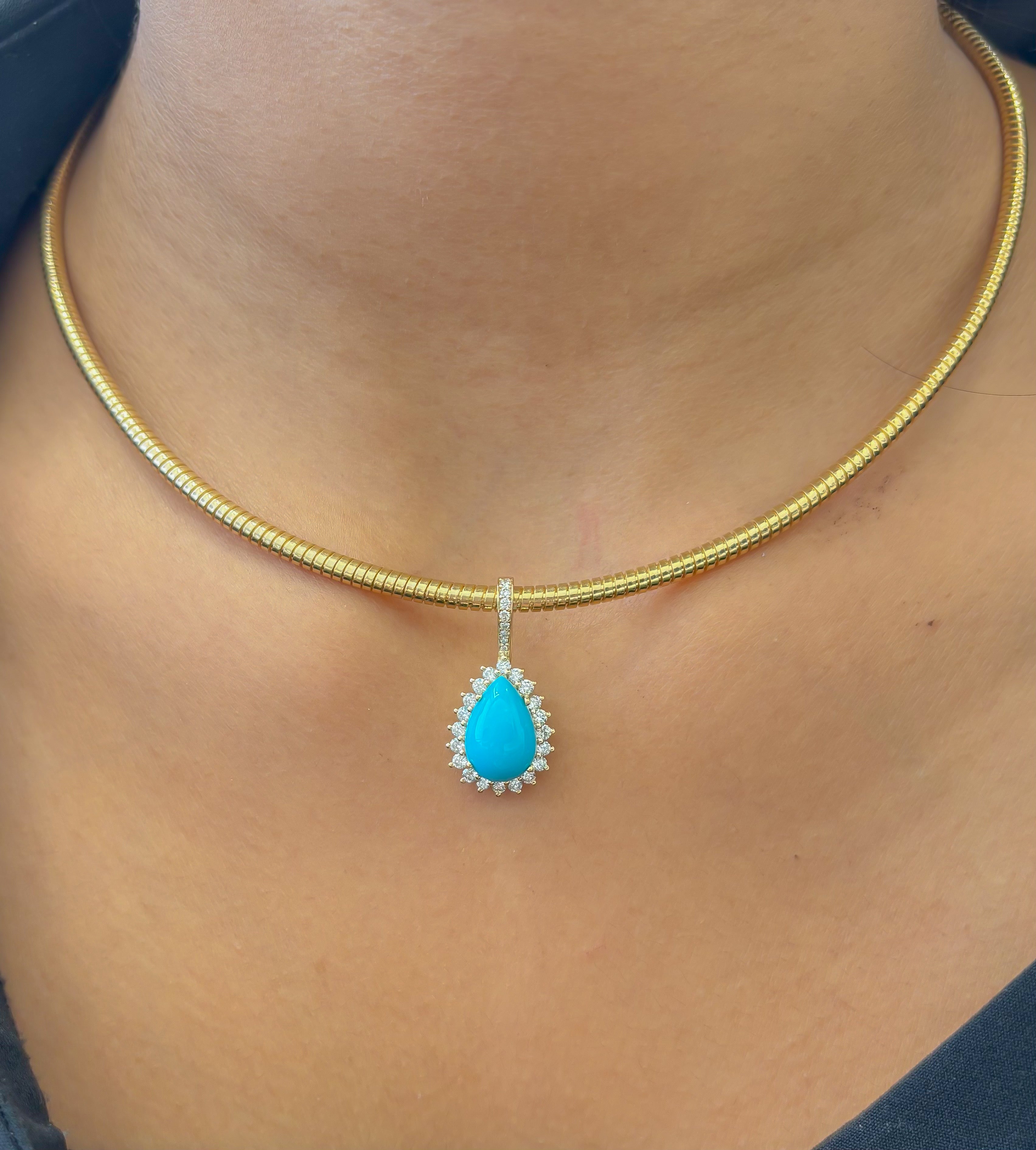 JPPD-1362/12917 Turquoise Diamond Pendant | 14K