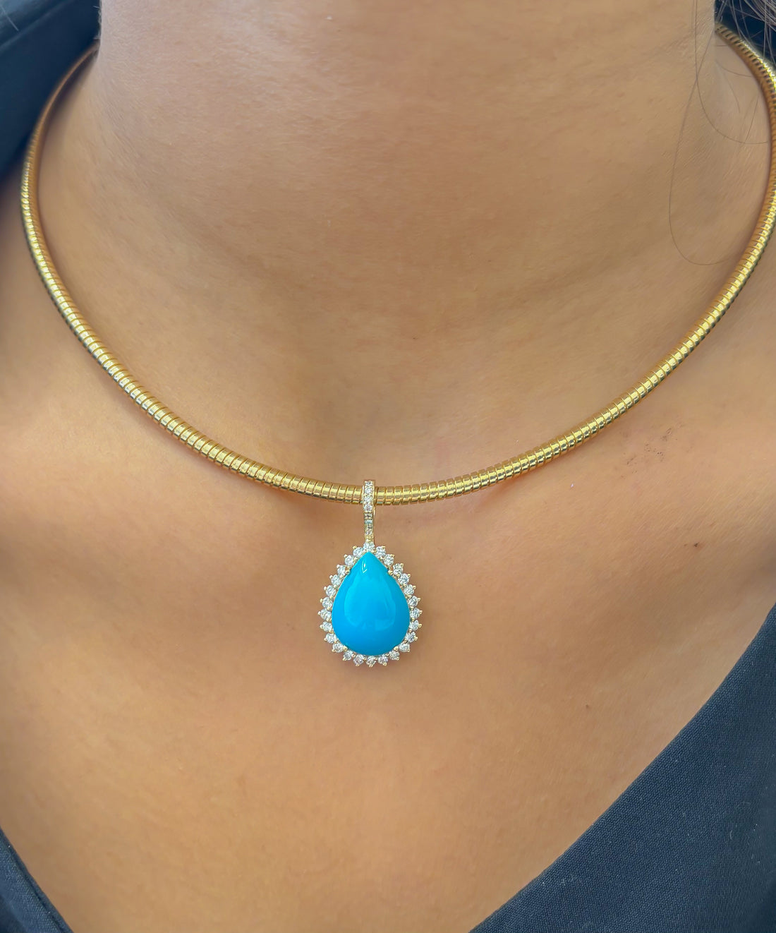 JPPD-1363/12918 Turquoise Diamond Pendant | 14K
