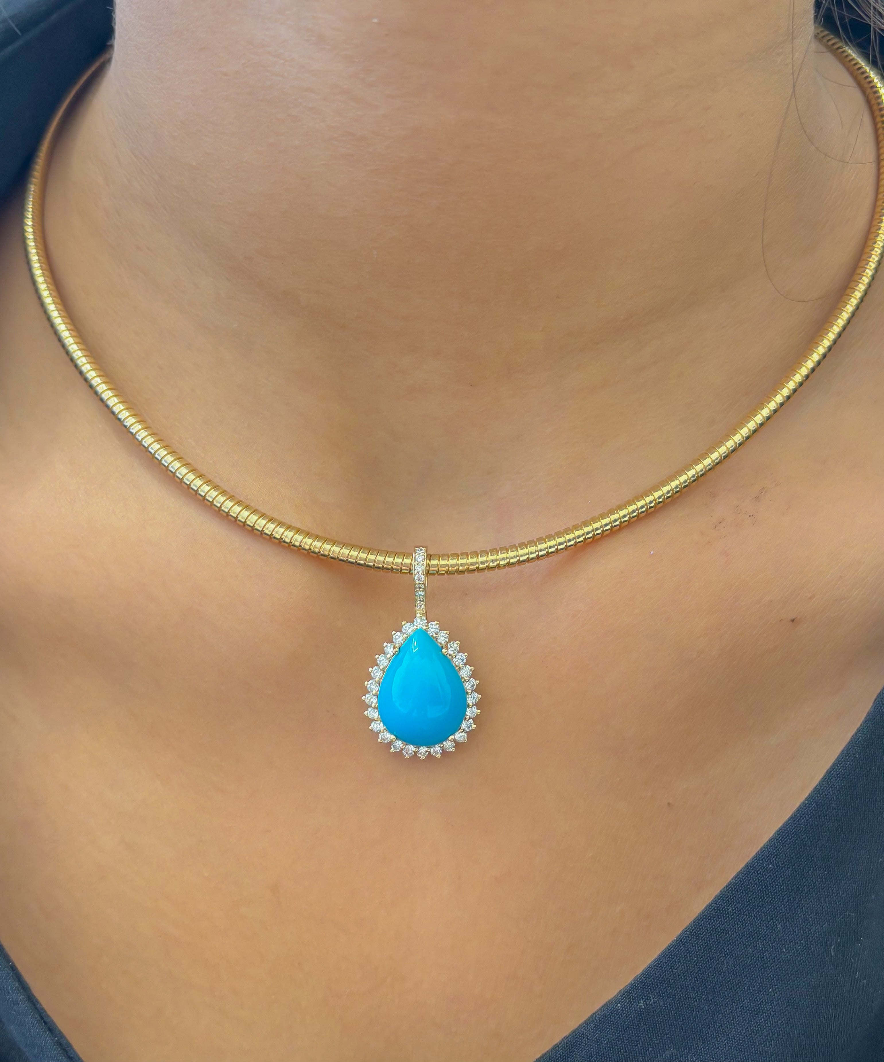 JPPD-1363/12918 Turquoise Diamond Pendant | 14K
